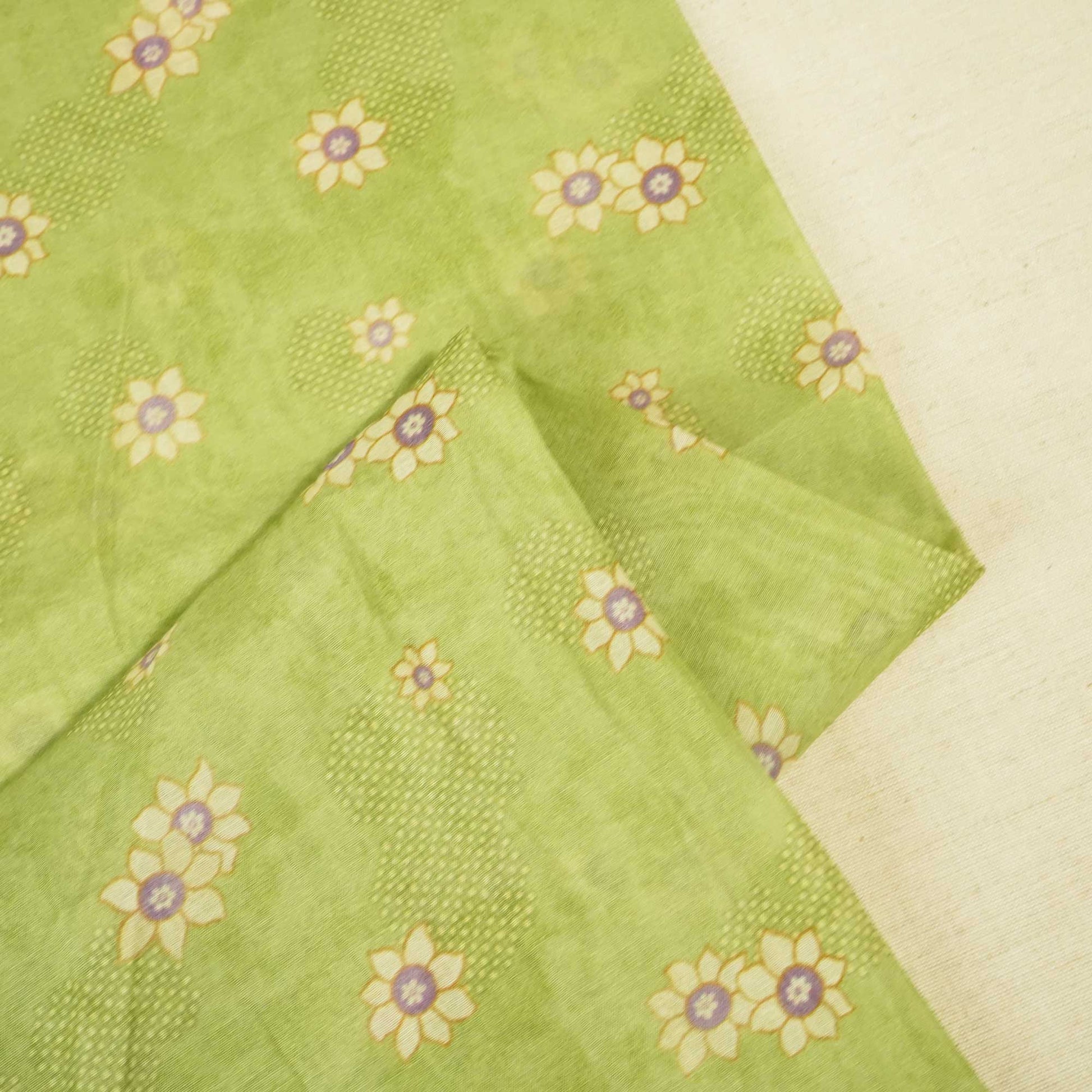Green Floral Print Chanderi Fabric GT-25315