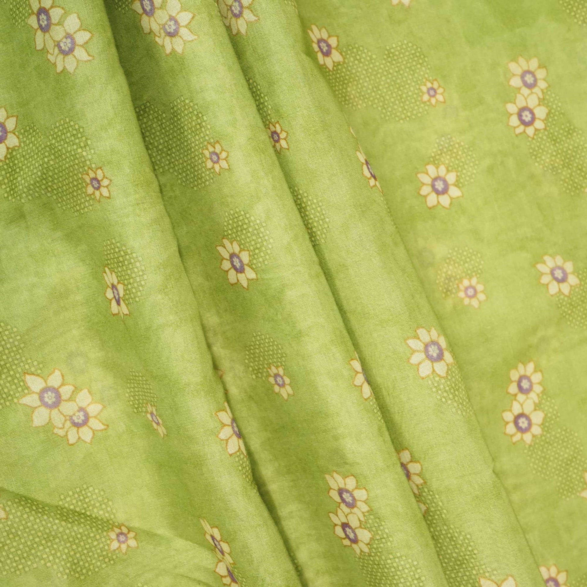Green Floral Print Chanderi Fabric GT-25315