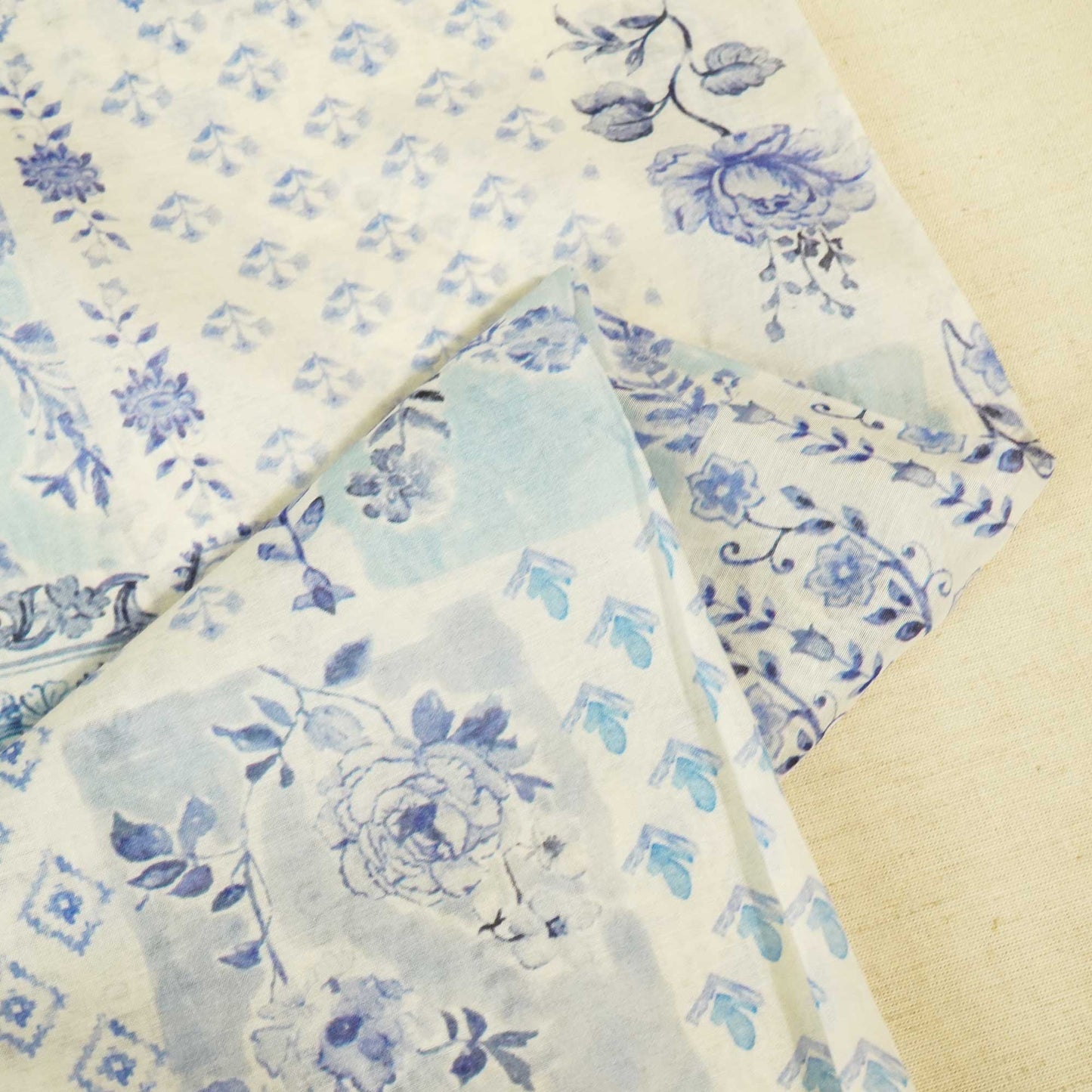 White Floral Patch Print Chanderi Fabric GT-25317