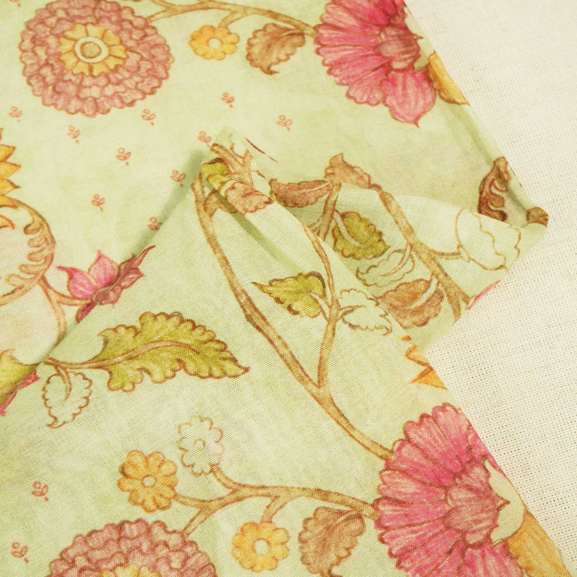 Green Floral Print Chanderi Fabric GT-25320