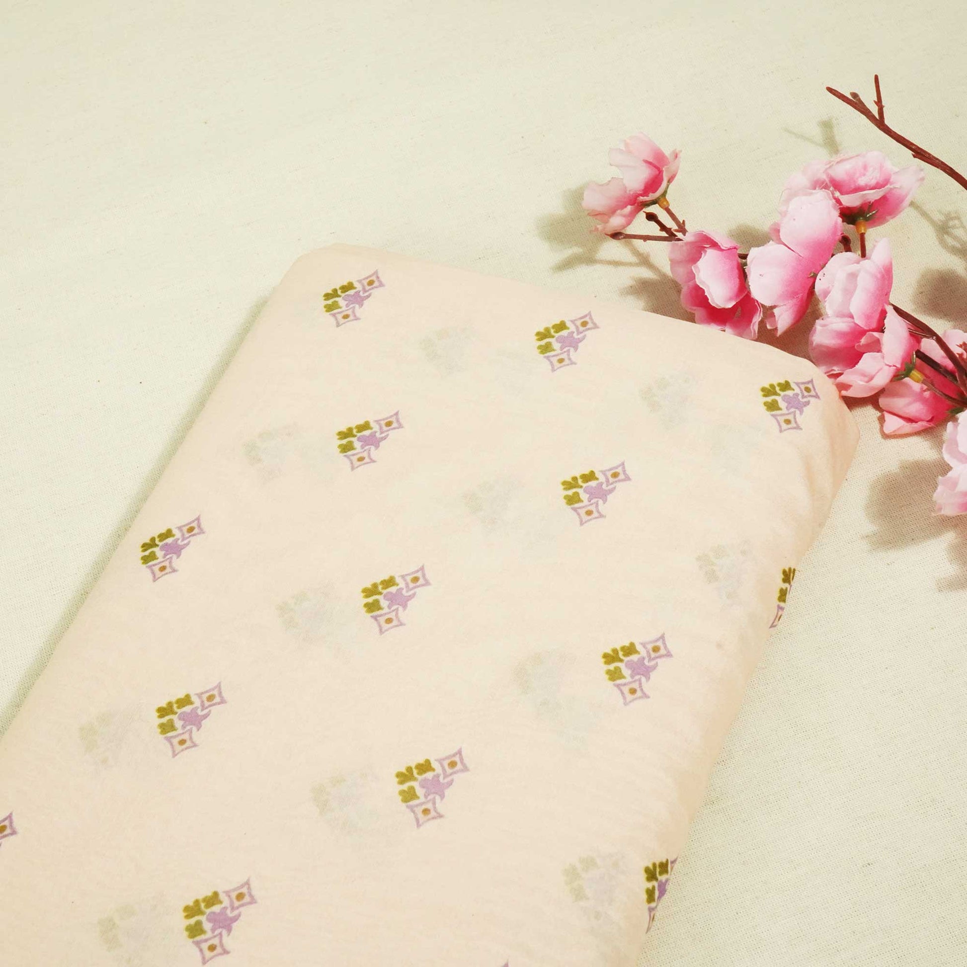 Peach Floral Print Chanderi Fabric GT-25322