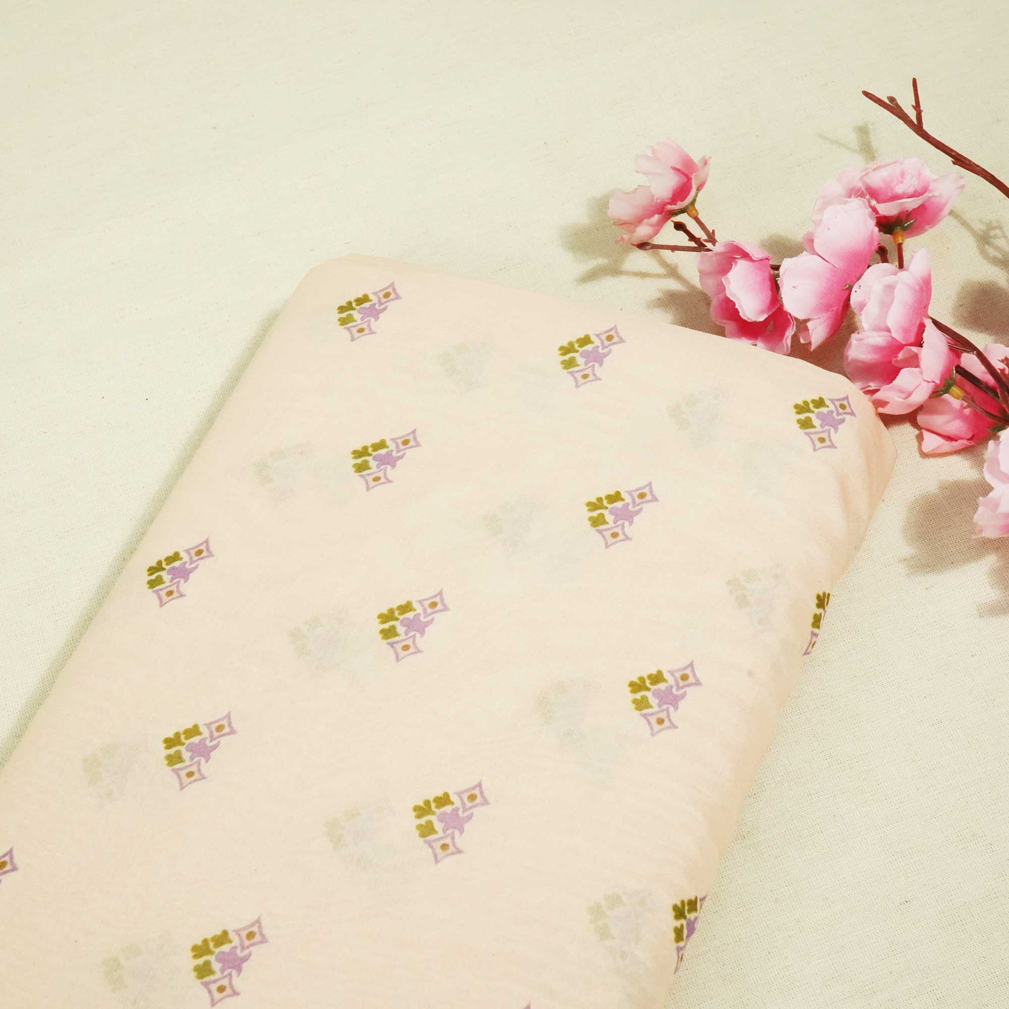 Peach Floral Print Chanderi Fabric GT-25322