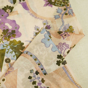 Peach Abstract Print Chanderi Fabric GT-25323