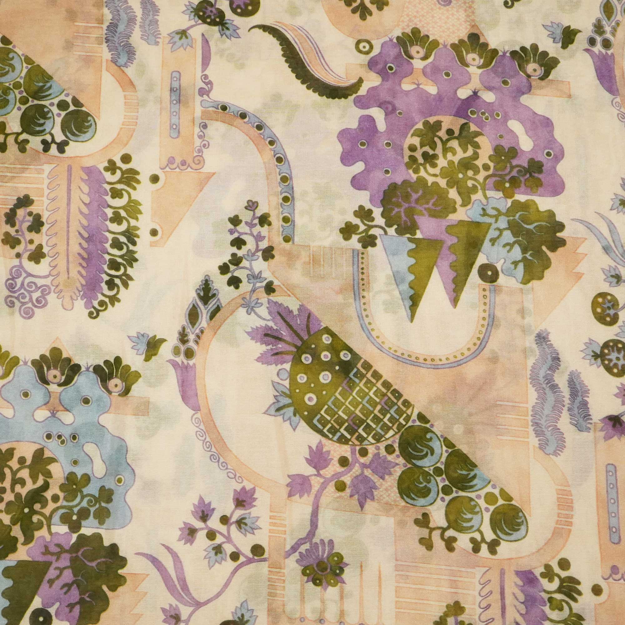 Peach Abstract Print Chanderi Fabric GT-25323
