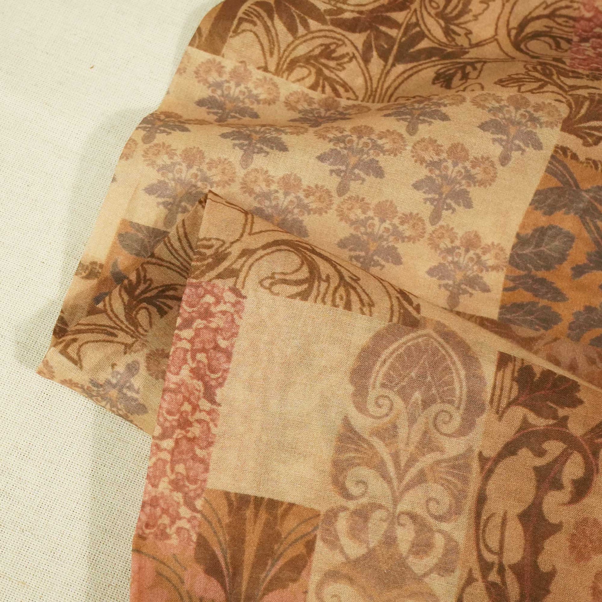 Brown Floral Patch Print Chanderi Fabric GT-25326