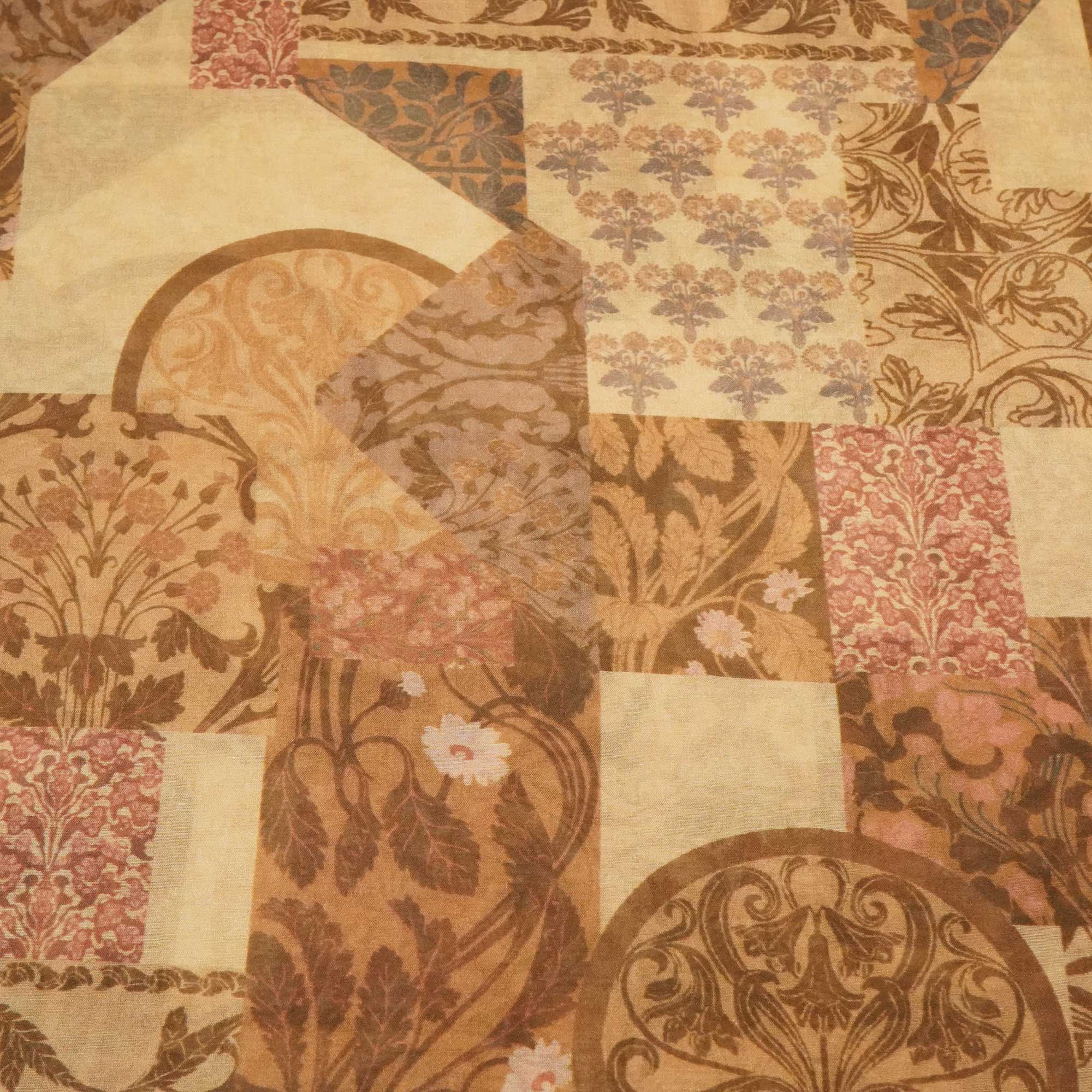 Brown Floral Patch Print Chanderi Fabric GT-25326