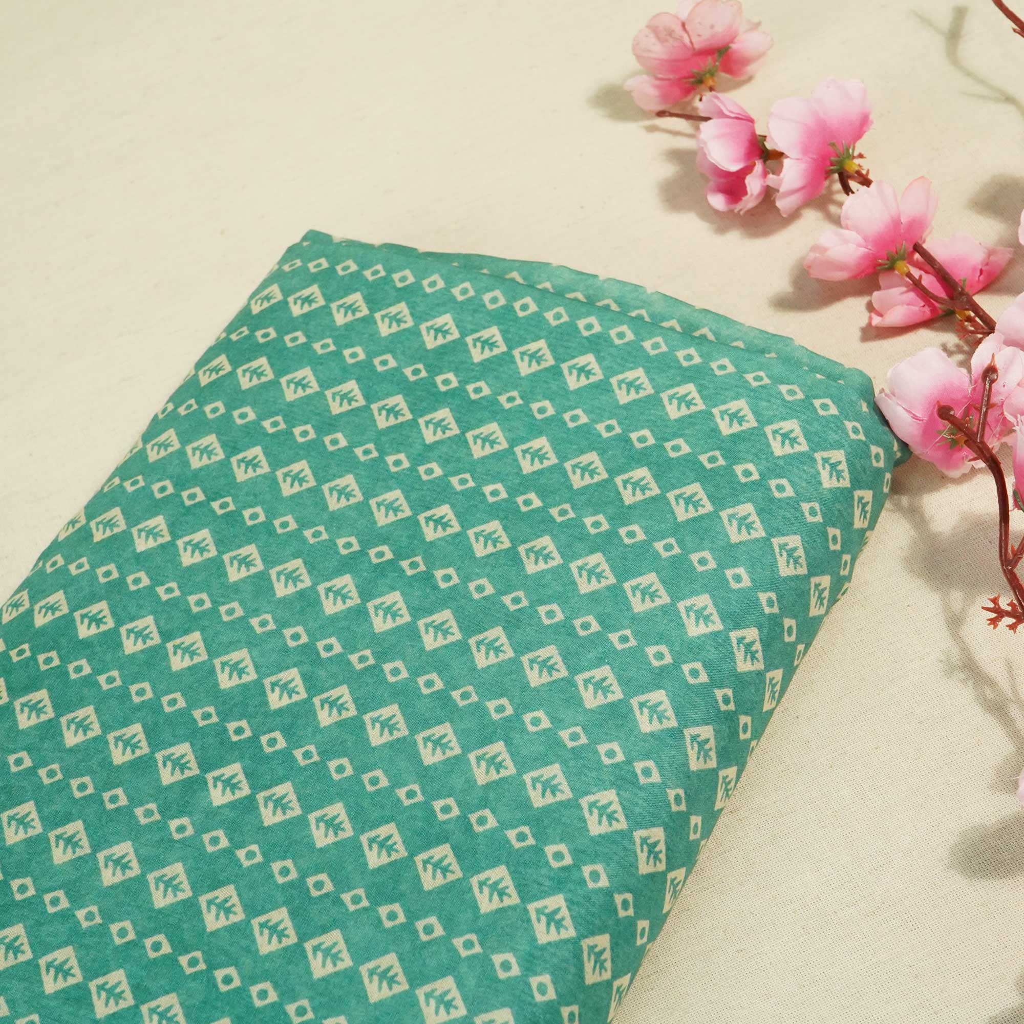 Green Geometrical Print Chanderi Fabric GT-25327