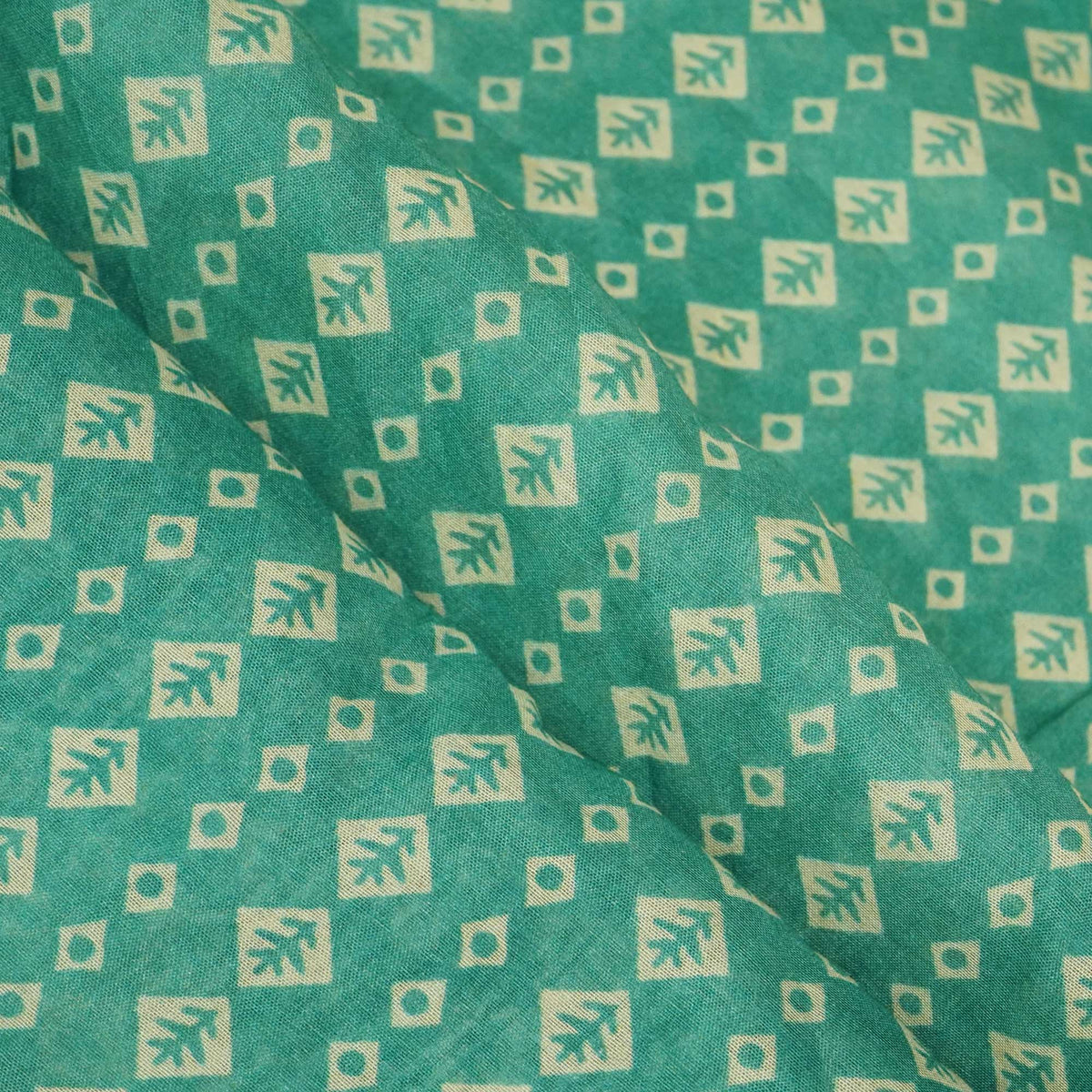 Green Geometrical Print Chanderi Fabric GT-25327