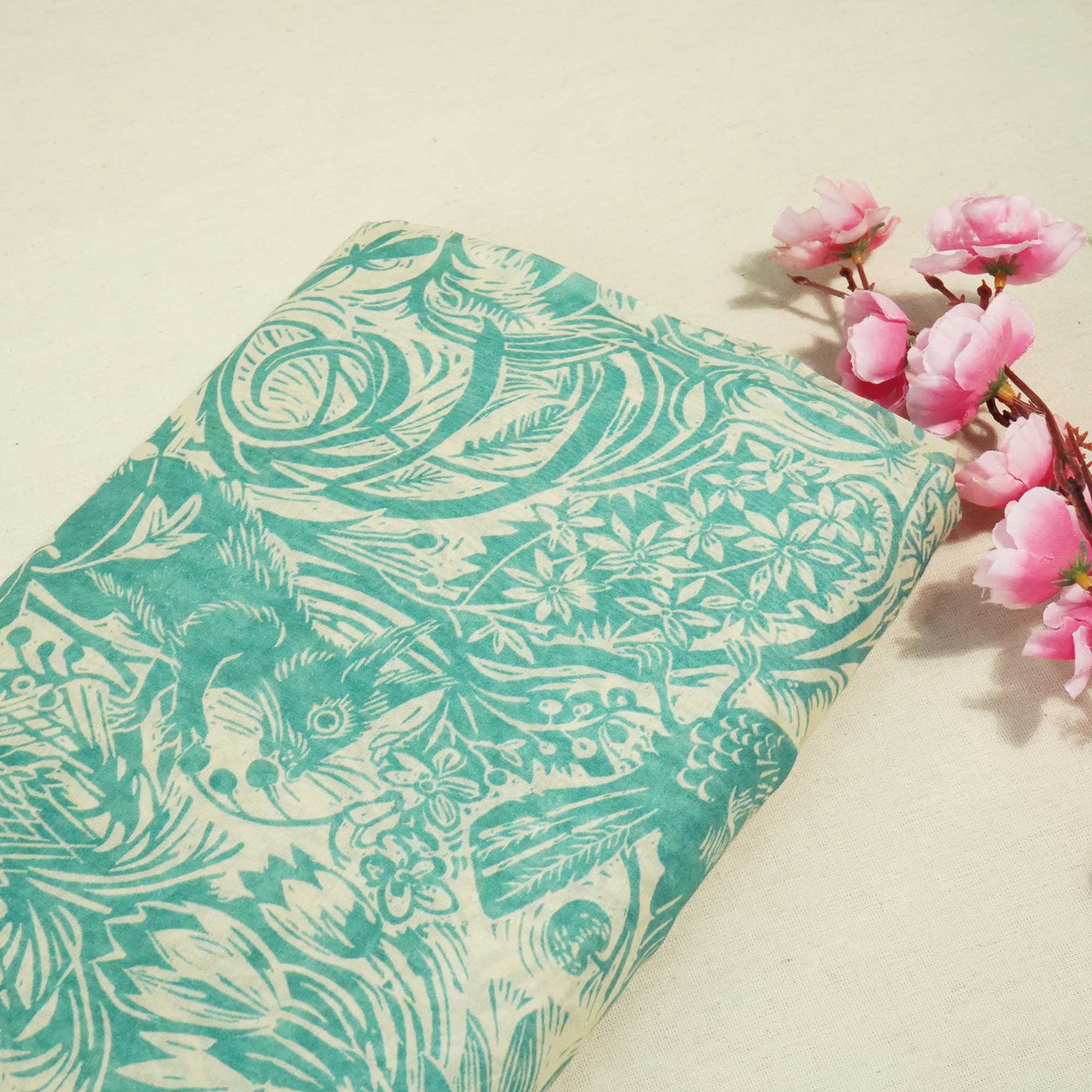 Green Tropical Print Chanderi Fabric GT-25328