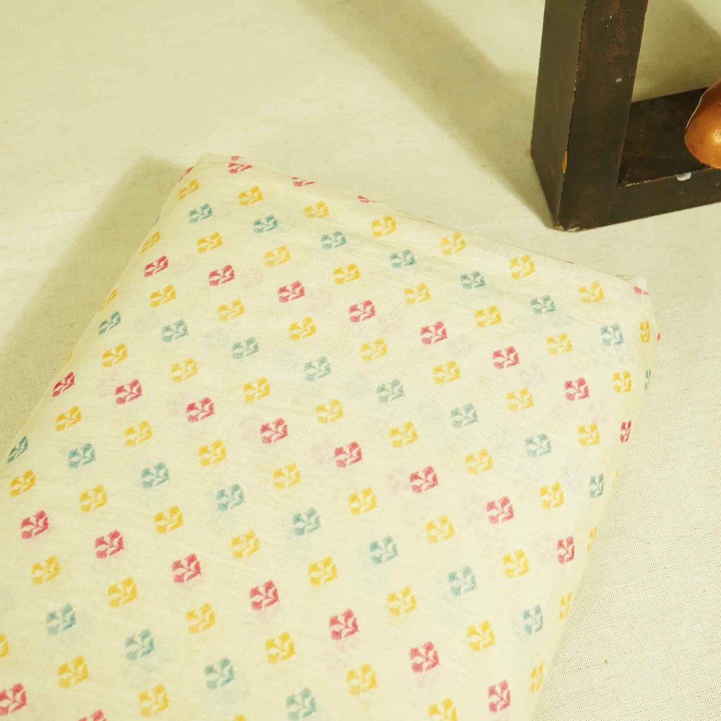 Cream & Multicolor Floral Print Chanderi Fabric GT-25330