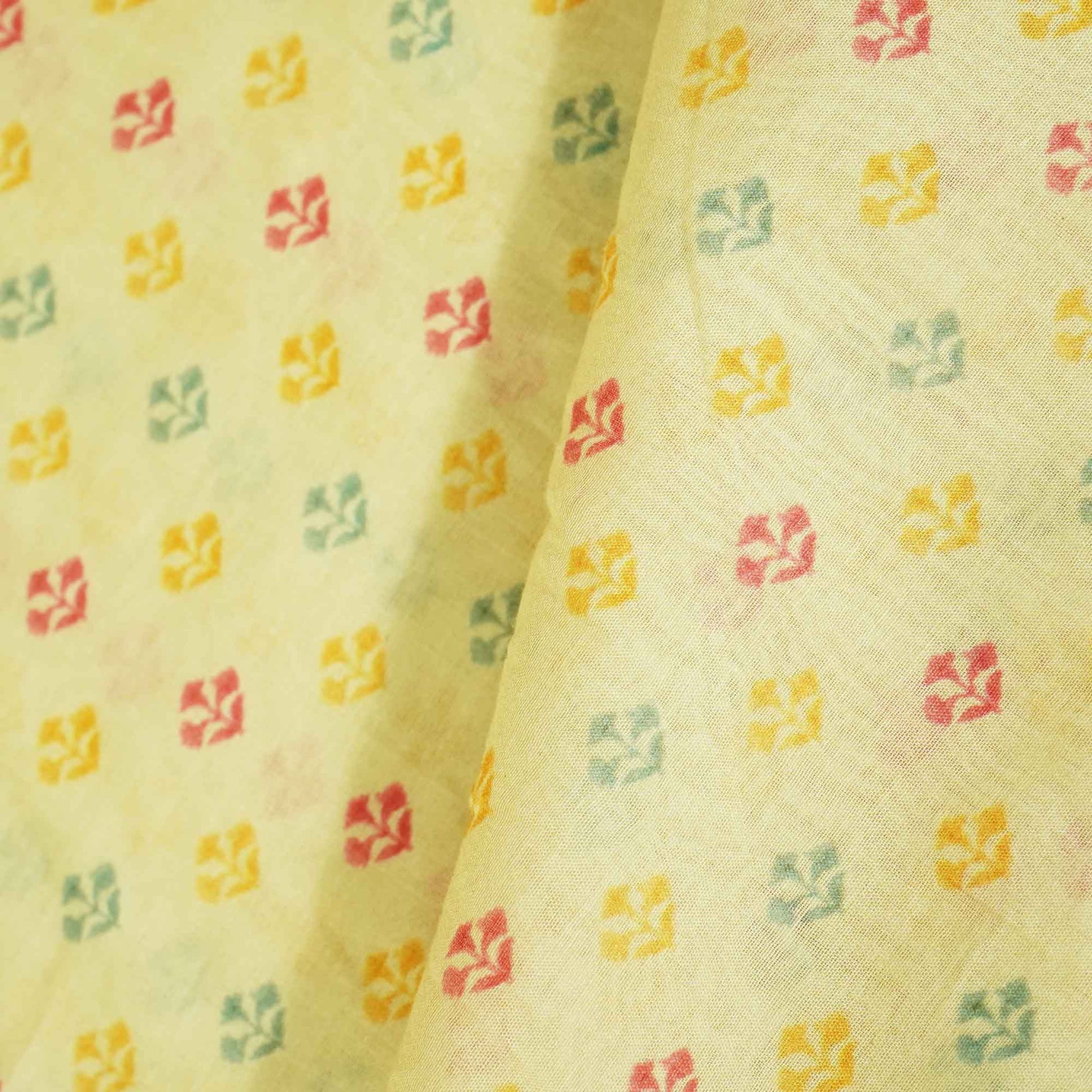 Cream & Multicolor Floral Print Chanderi Fabric GT-25330