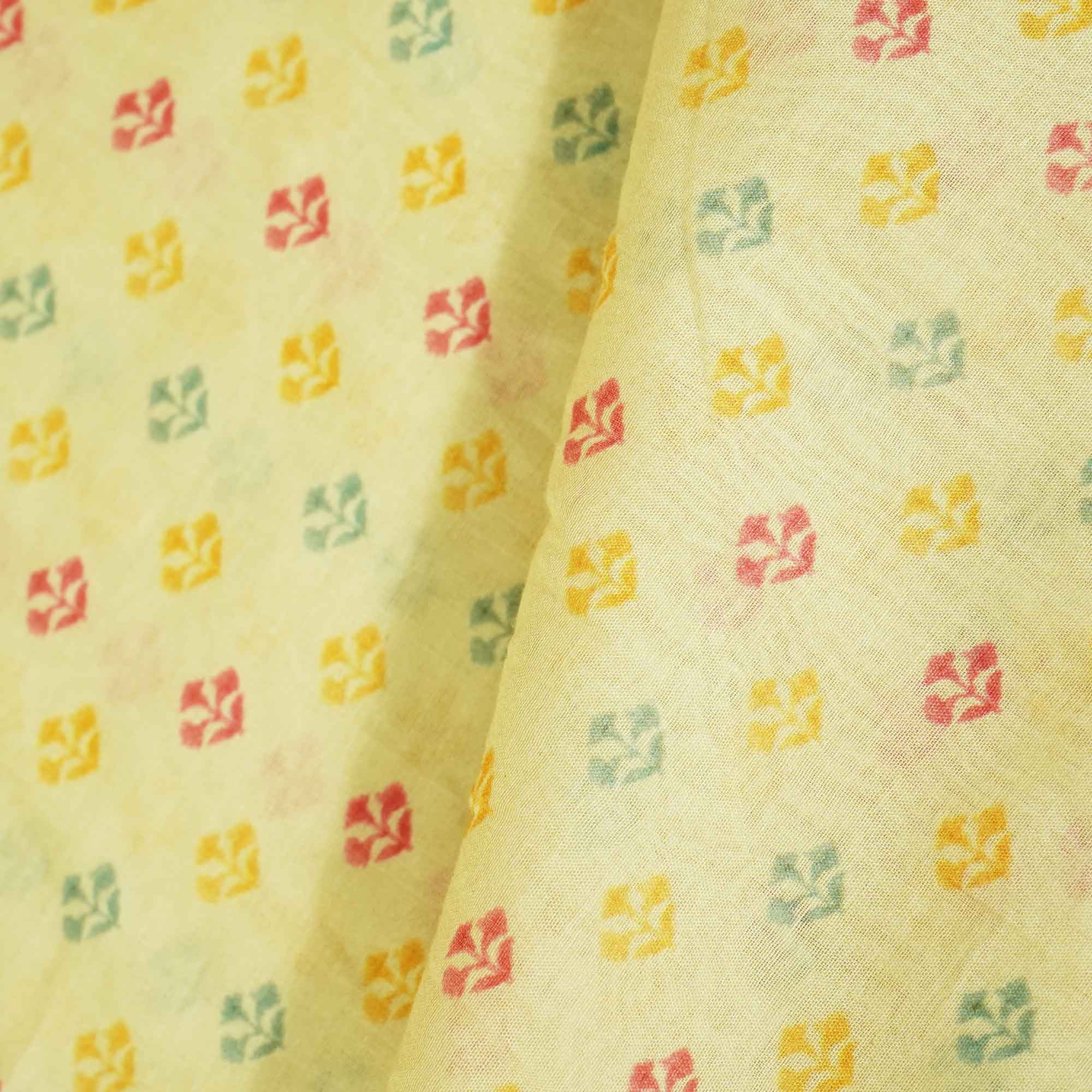 Cream & Multicolor Floral Print Chanderi Fabric GT-25330