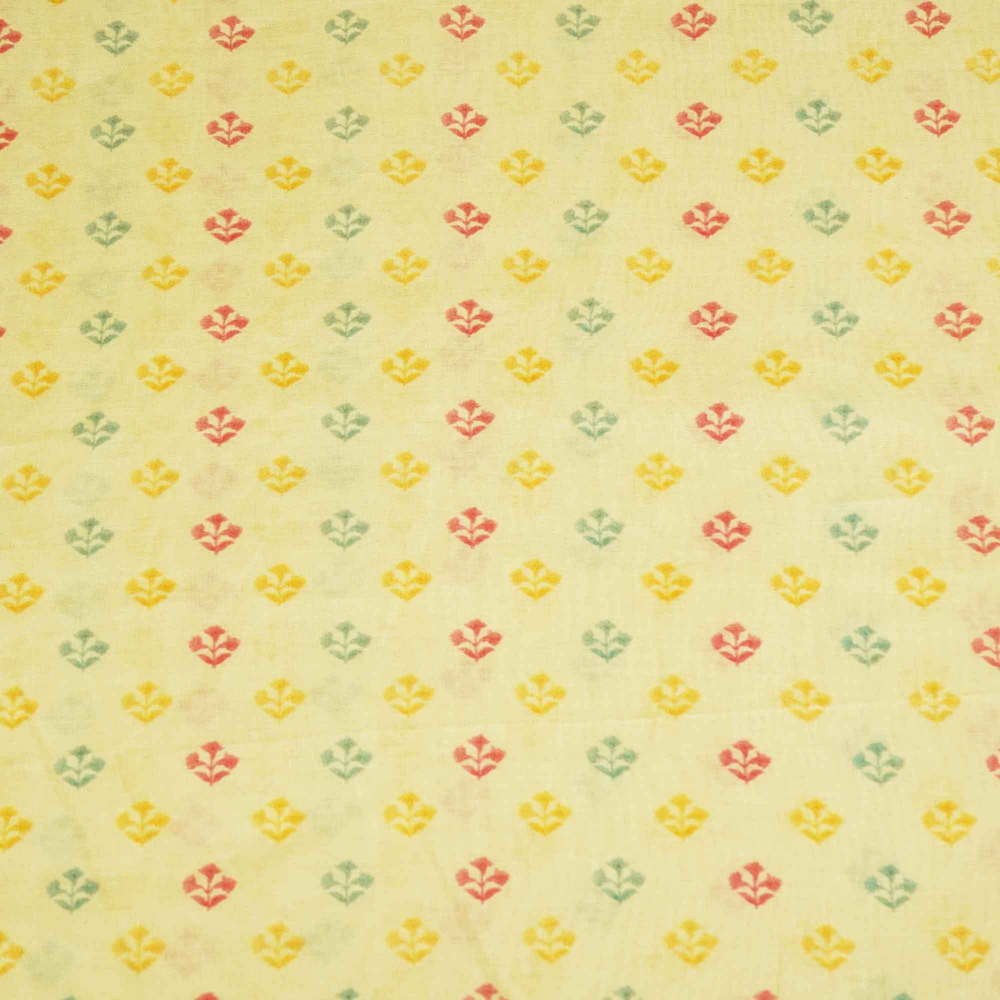Cream & Multicolor Floral Print Chanderi Fabric GT-25330