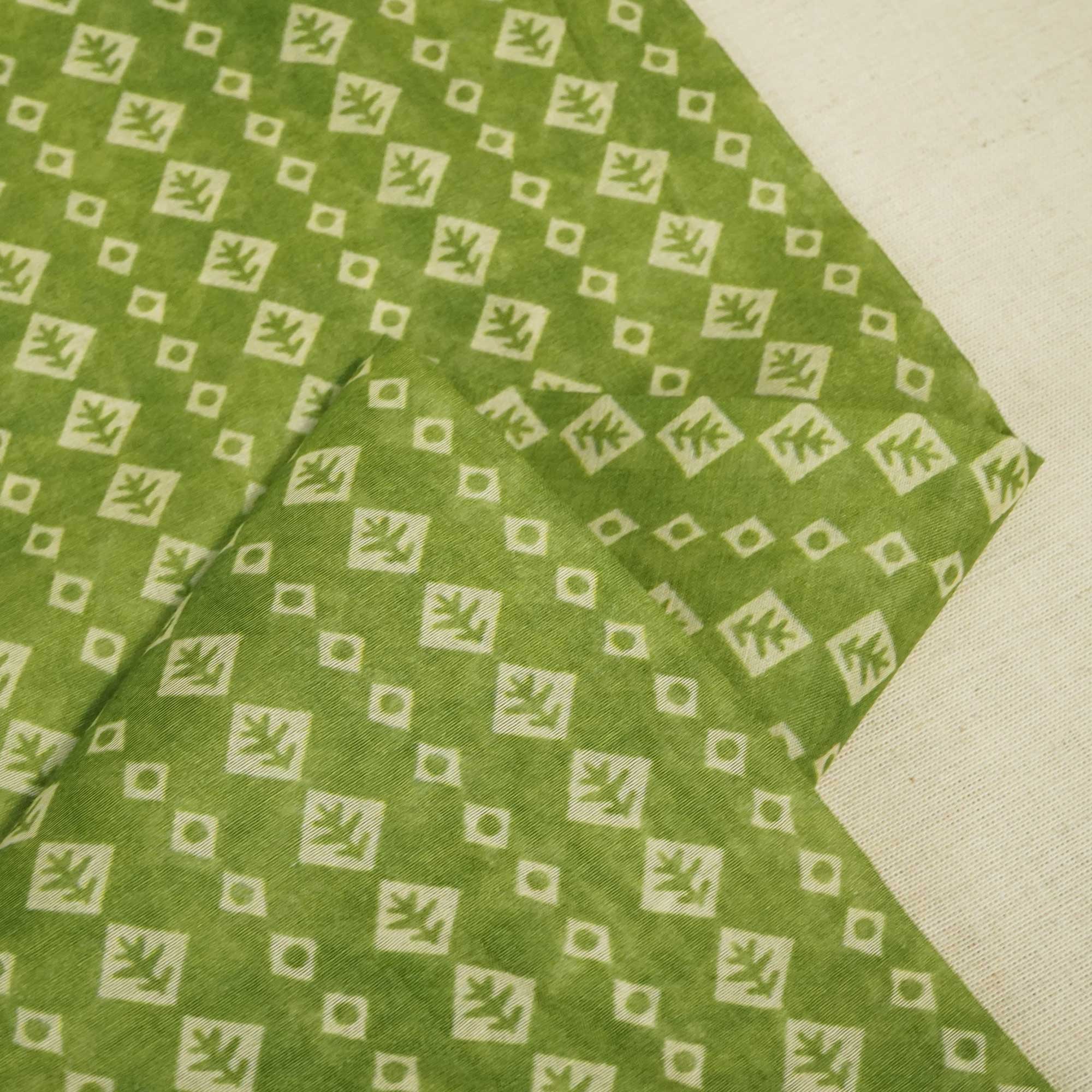 Green Geometrical Print Chanderi Fabric GT-25331