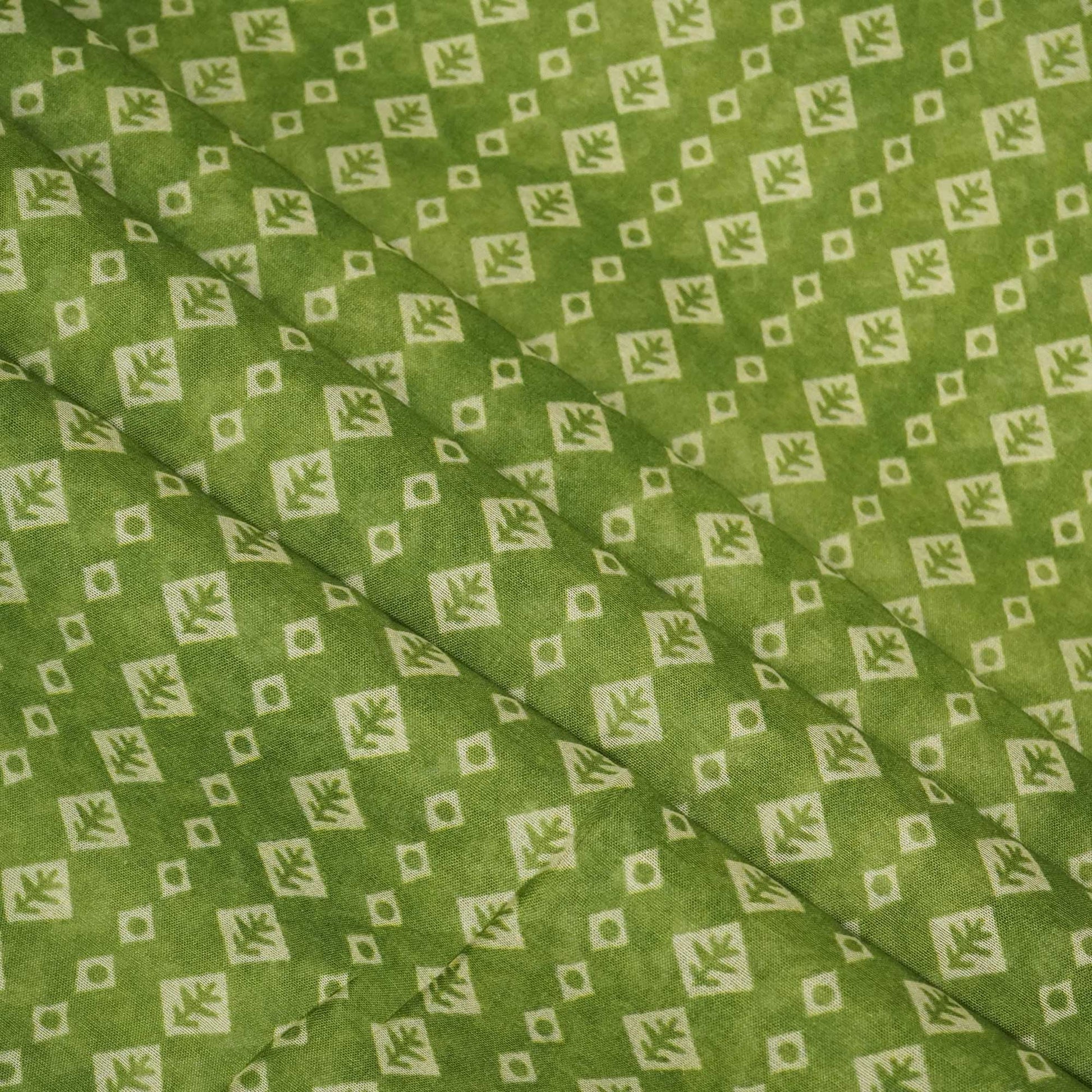 Green Geometrical Print Chanderi Fabric GT-25331