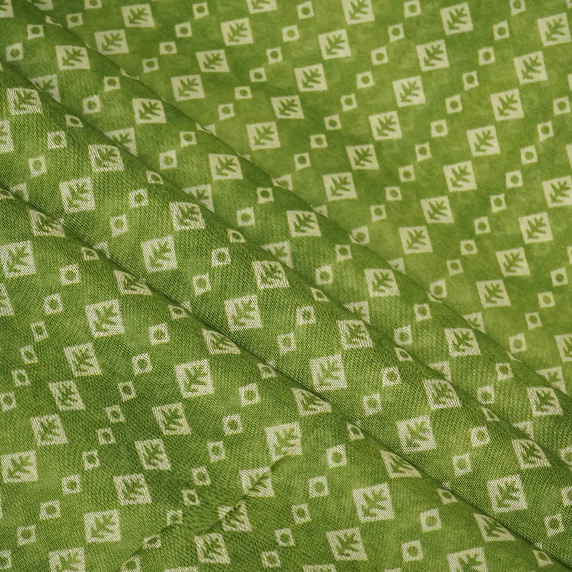 Green Geometrical Print Chanderi Fabric GT-25331