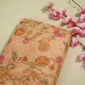 Peach Floral Print Chanderi Fabric GT-25334