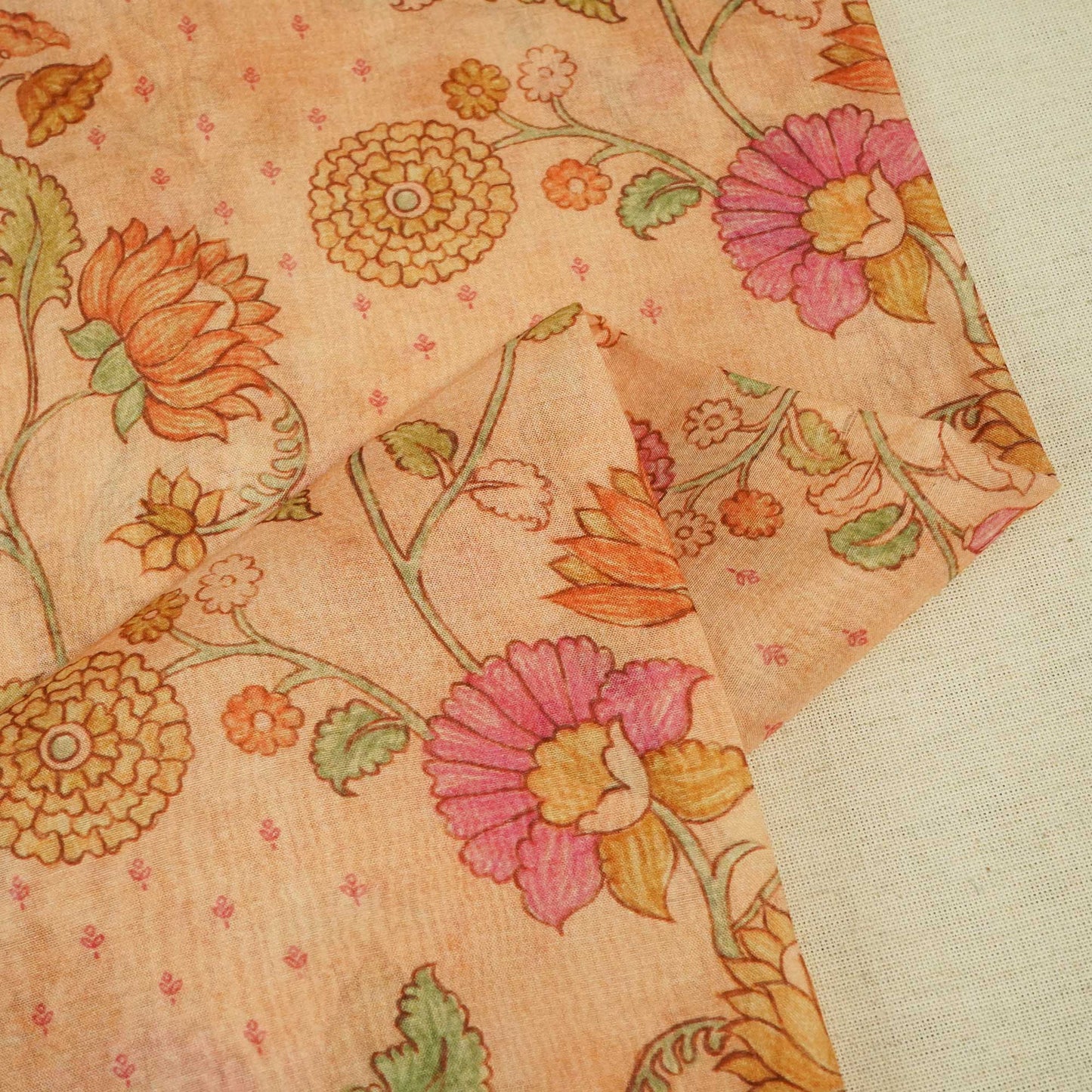 Peach Floral Print Chanderi Fabric GT-25334