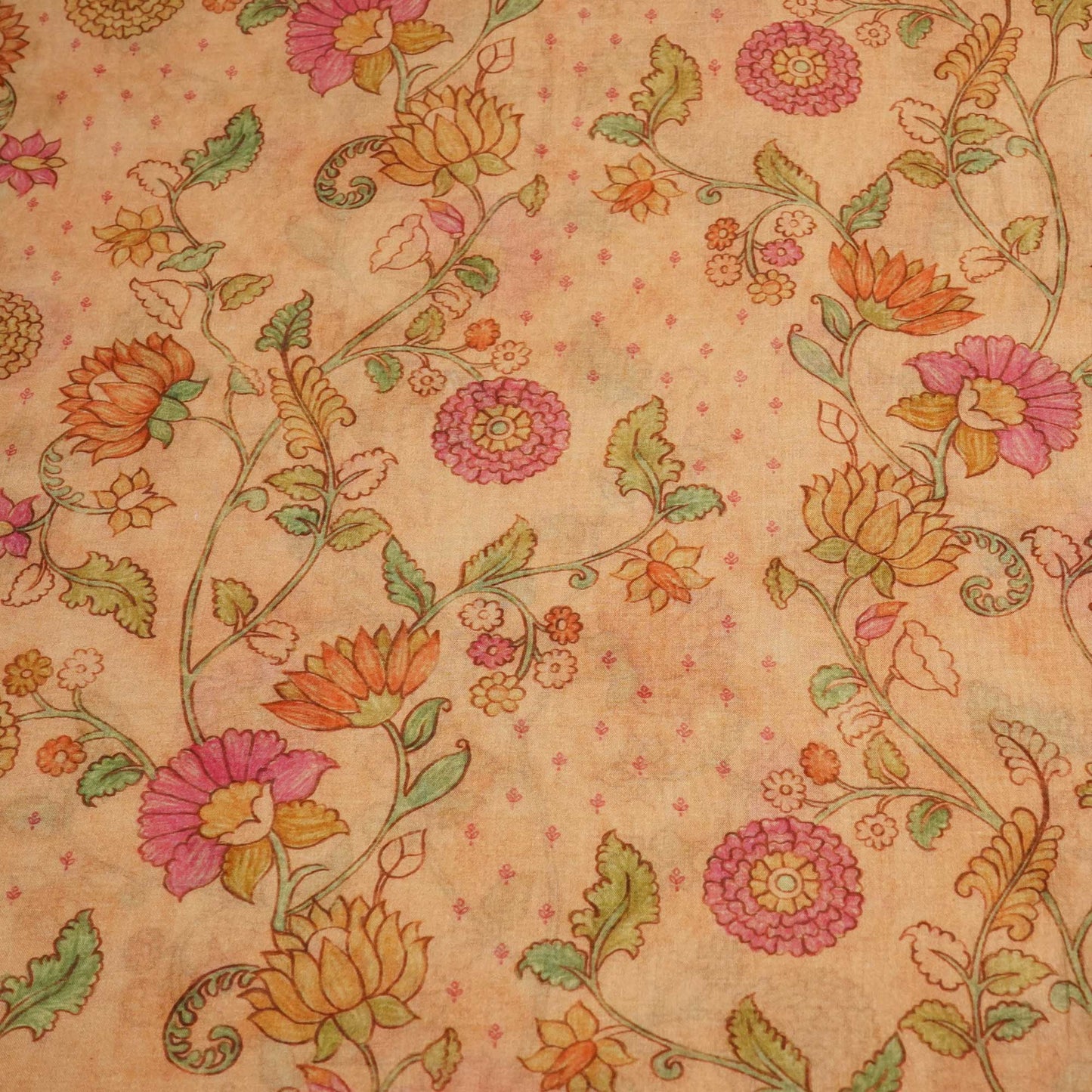 Peach Floral Print Chanderi Fabric GT-25334