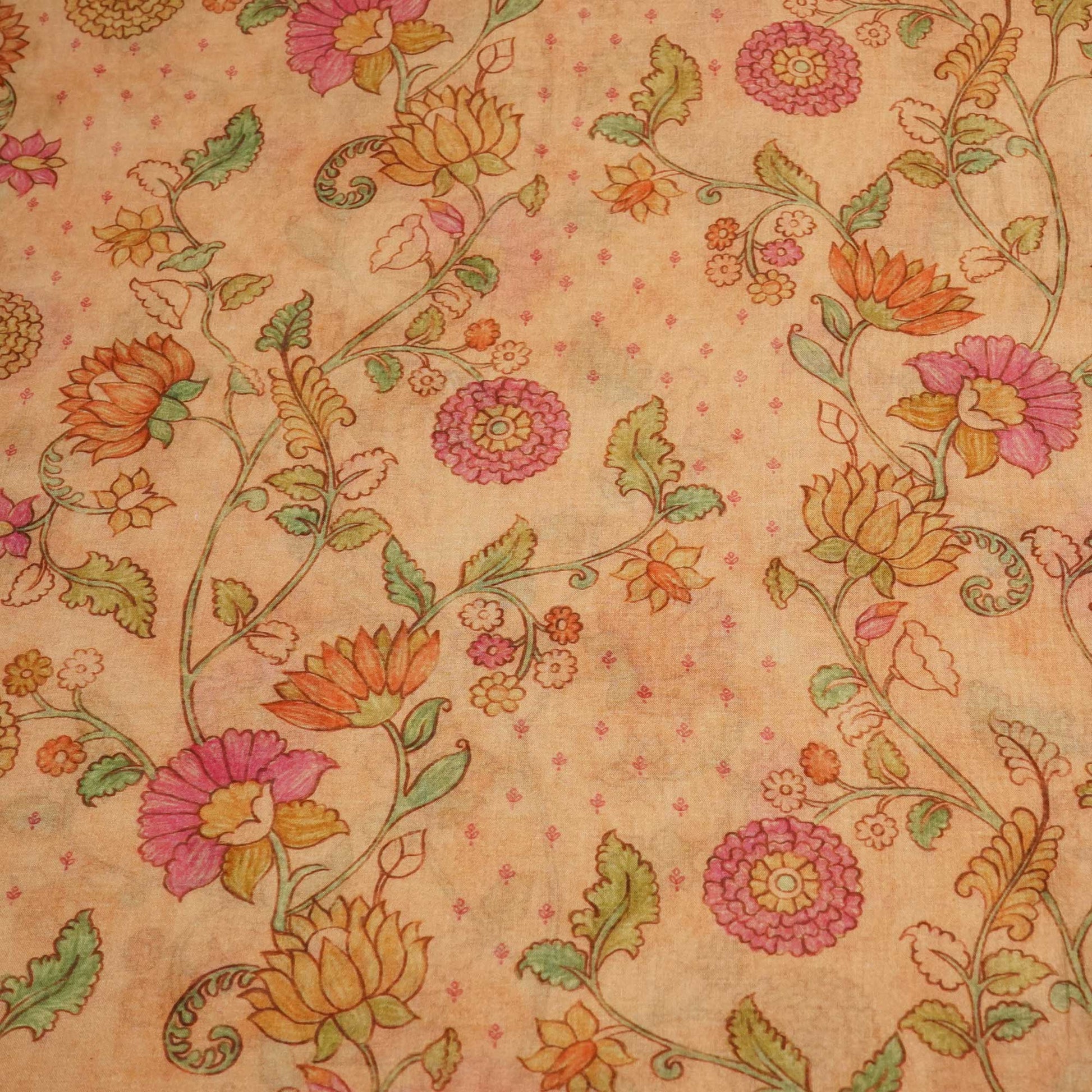 Peach Floral Print Chanderi Fabric GT-25334