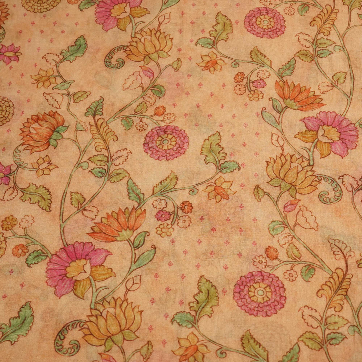 Peach Floral Print Chanderi Fabric GT-25334