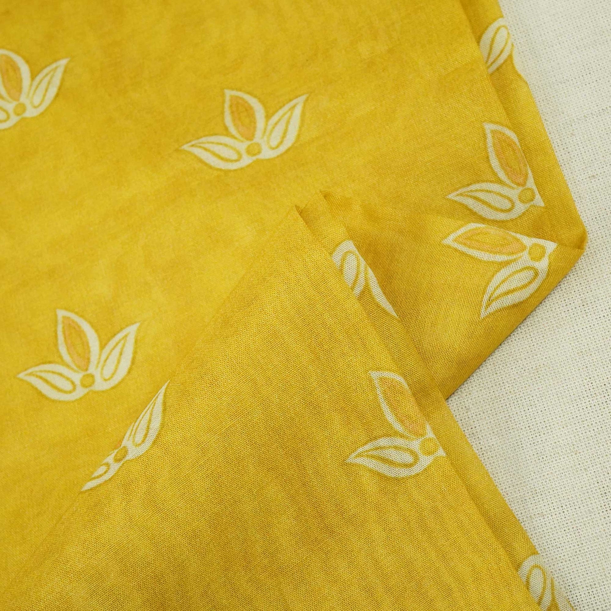 Mustard Yellow Floral Print Chanderi Fabric GT-25335