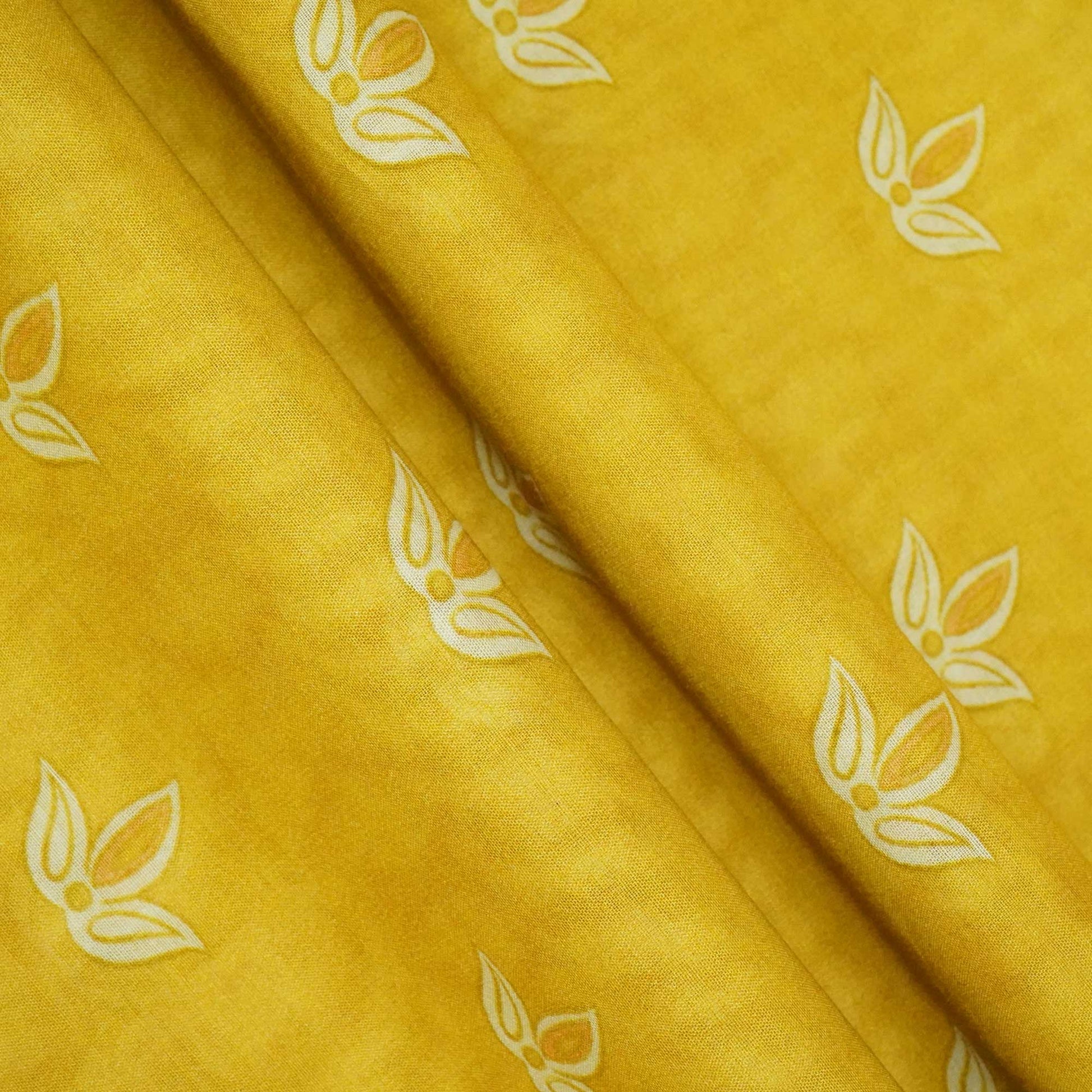 Mustard Yellow Floral Print Chanderi Fabric GT-25335