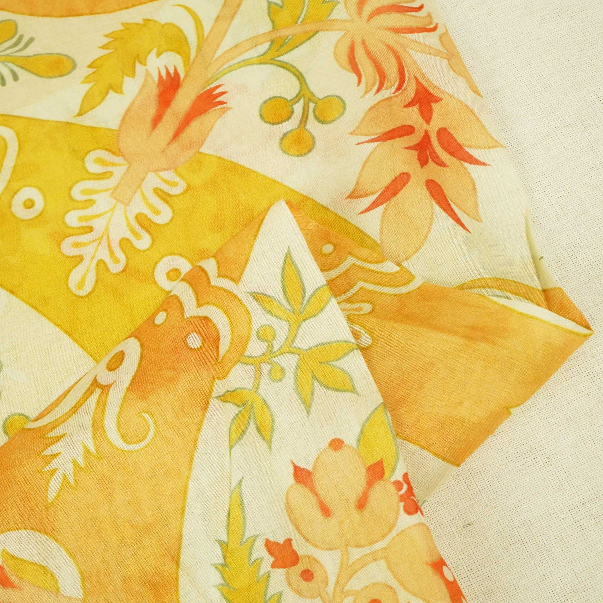Mustard Yellow Floral Print Chanderi Fabric GT-25336