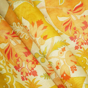 Mustard Yellow Floral Print Chanderi Fabric GT-25336
