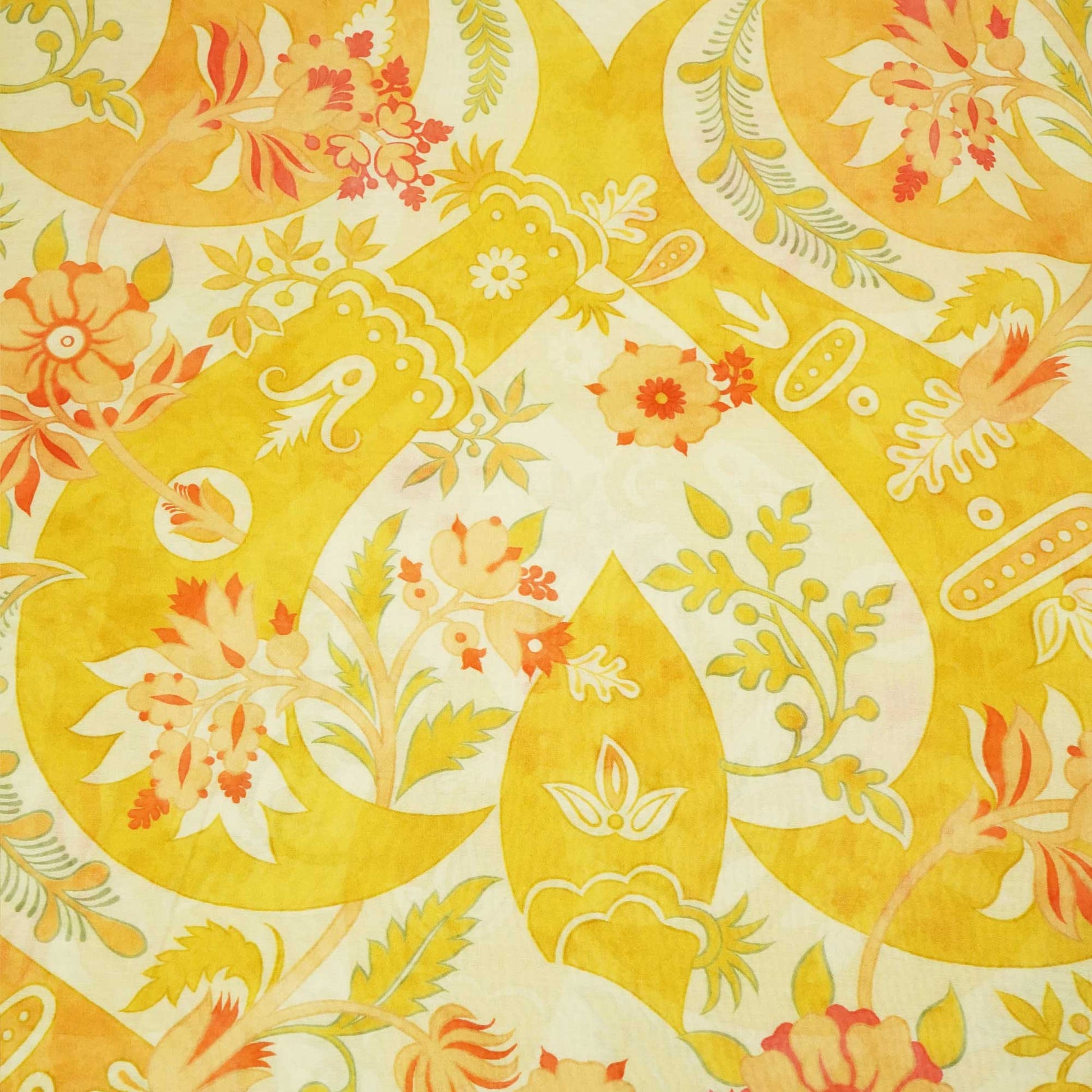 Mustard Yellow Floral Print Chanderi Fabric GT-25336