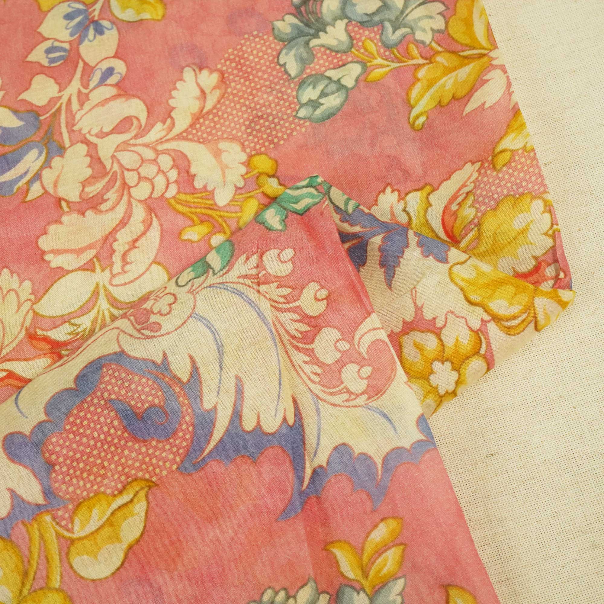 Pink Floral Print Chanderi Fabric GT-25337