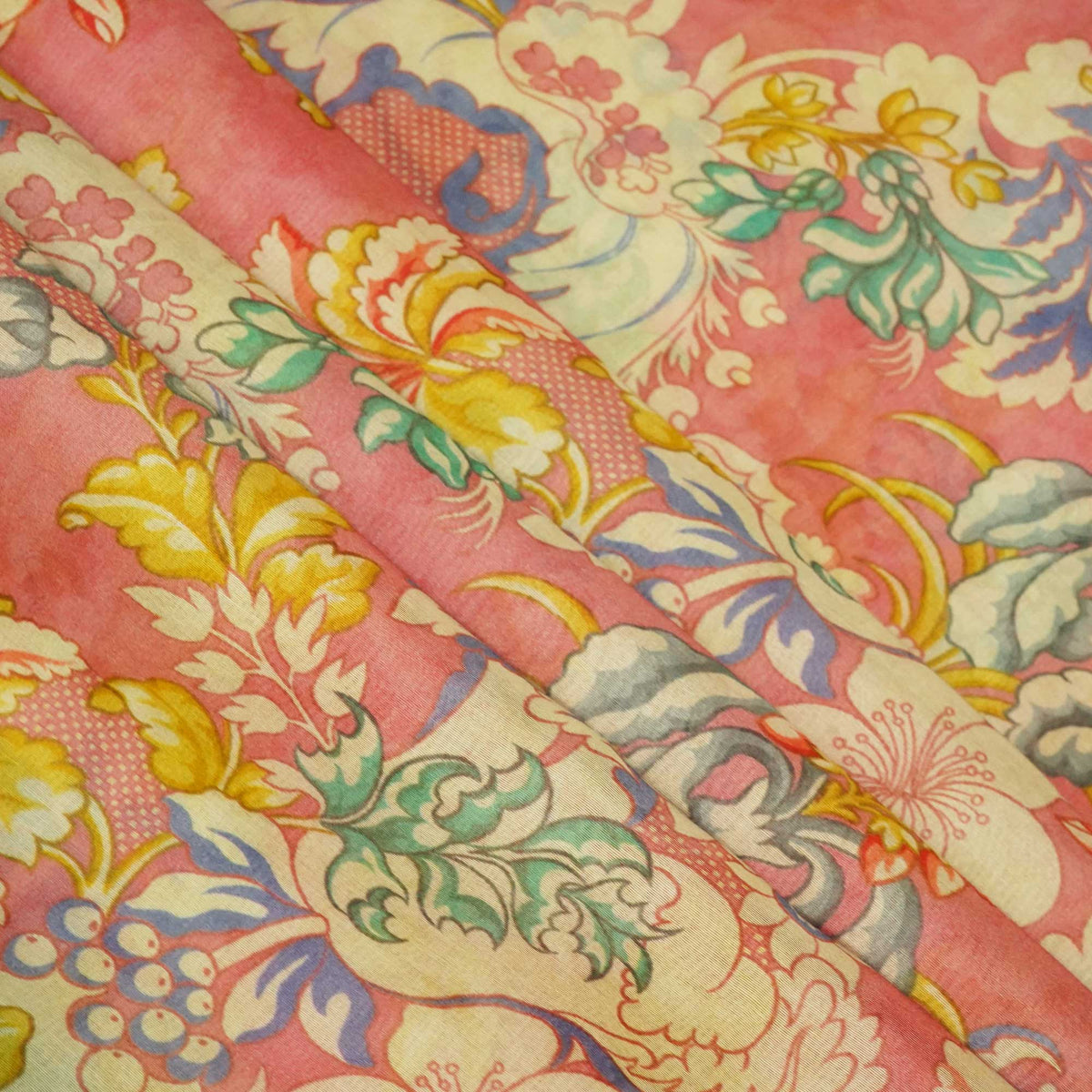 Pink Floral Print Chanderi Fabric GT-25337