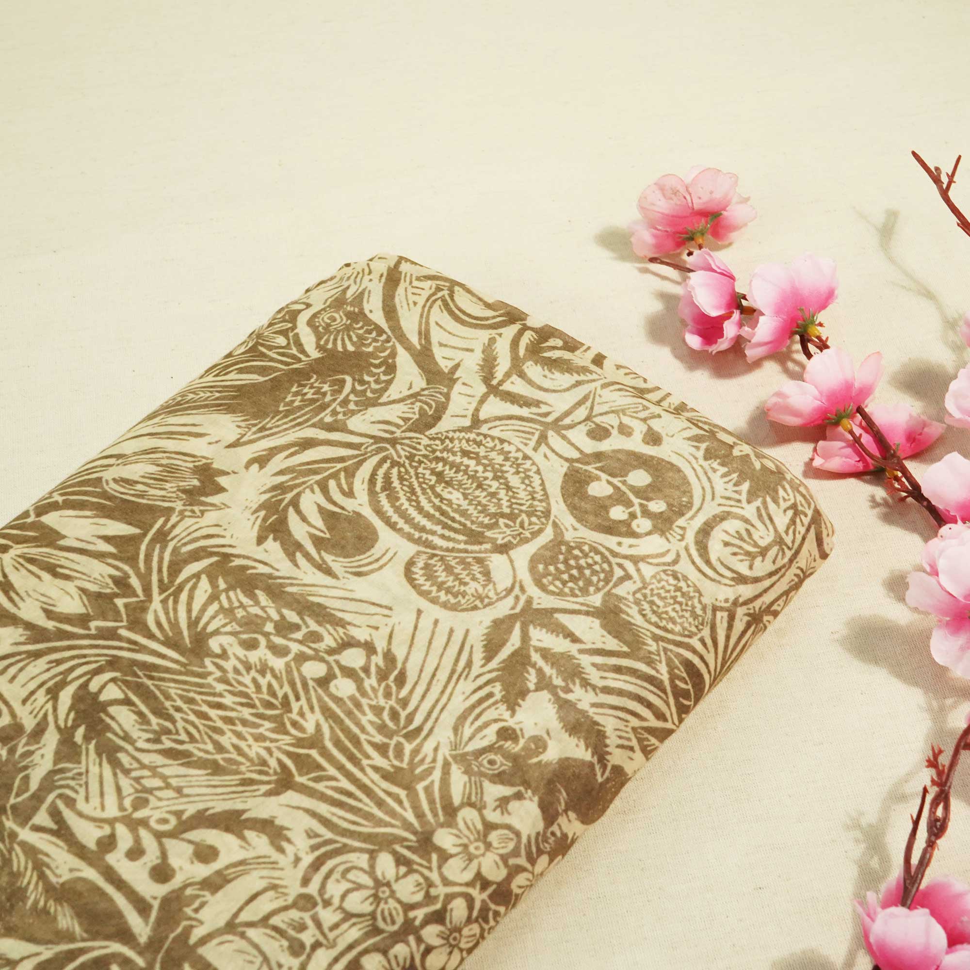 Brown Tropical Print Chanderi Fabric GT-25339