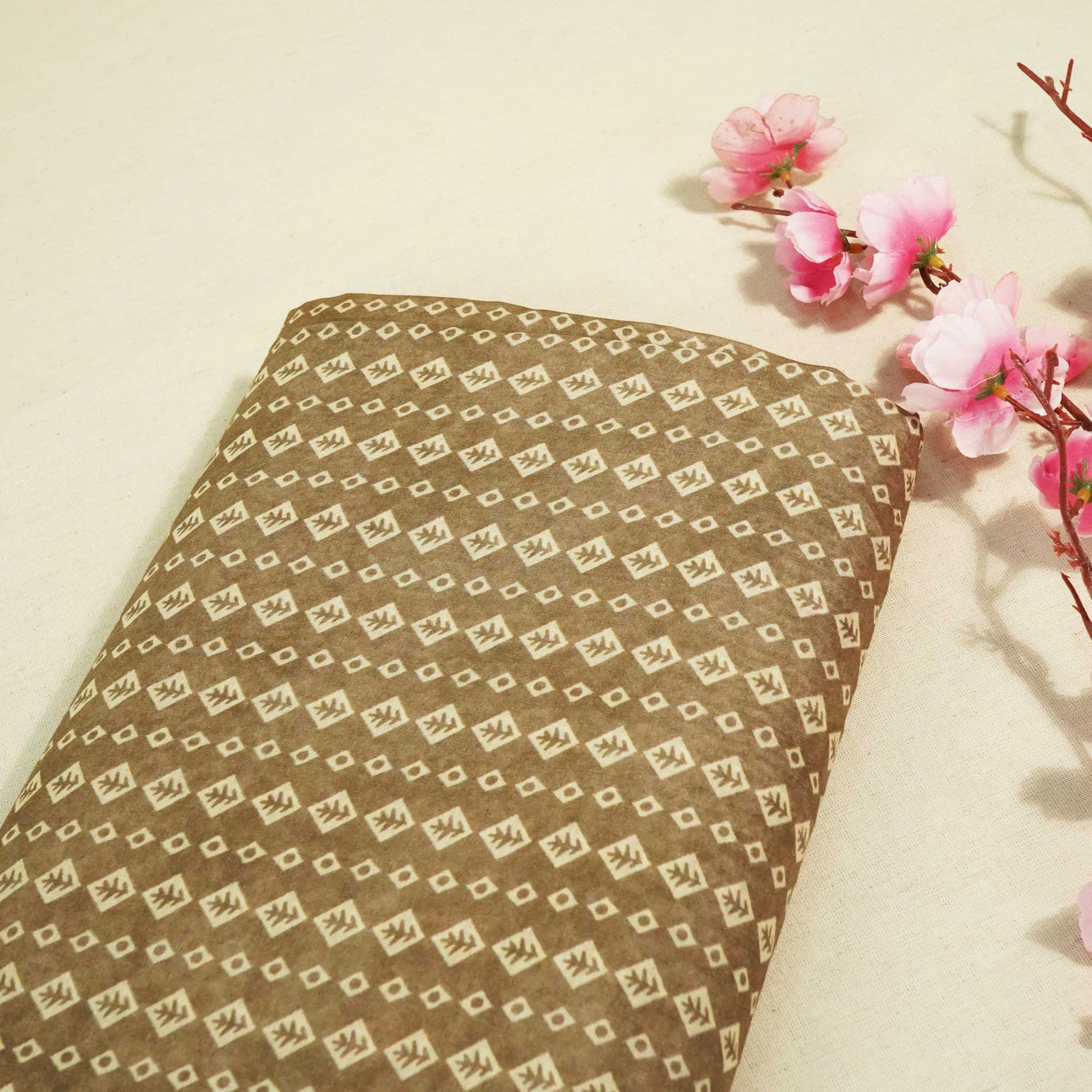 Brown Geometrical Print Chanderi Fabric GT-25340