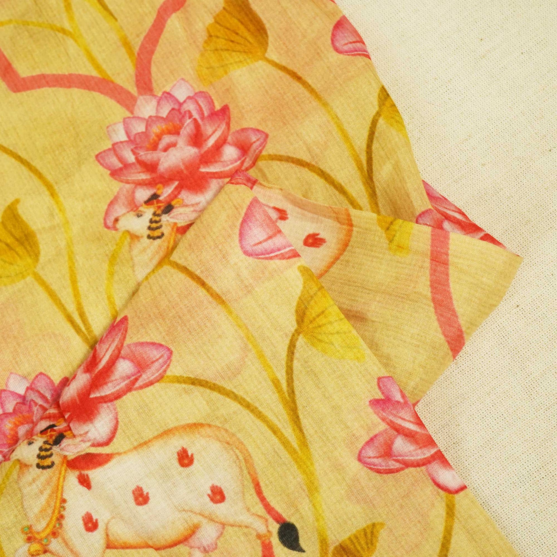 Green & Yellow Pichwai Print Chanderi Fabric GT-25341