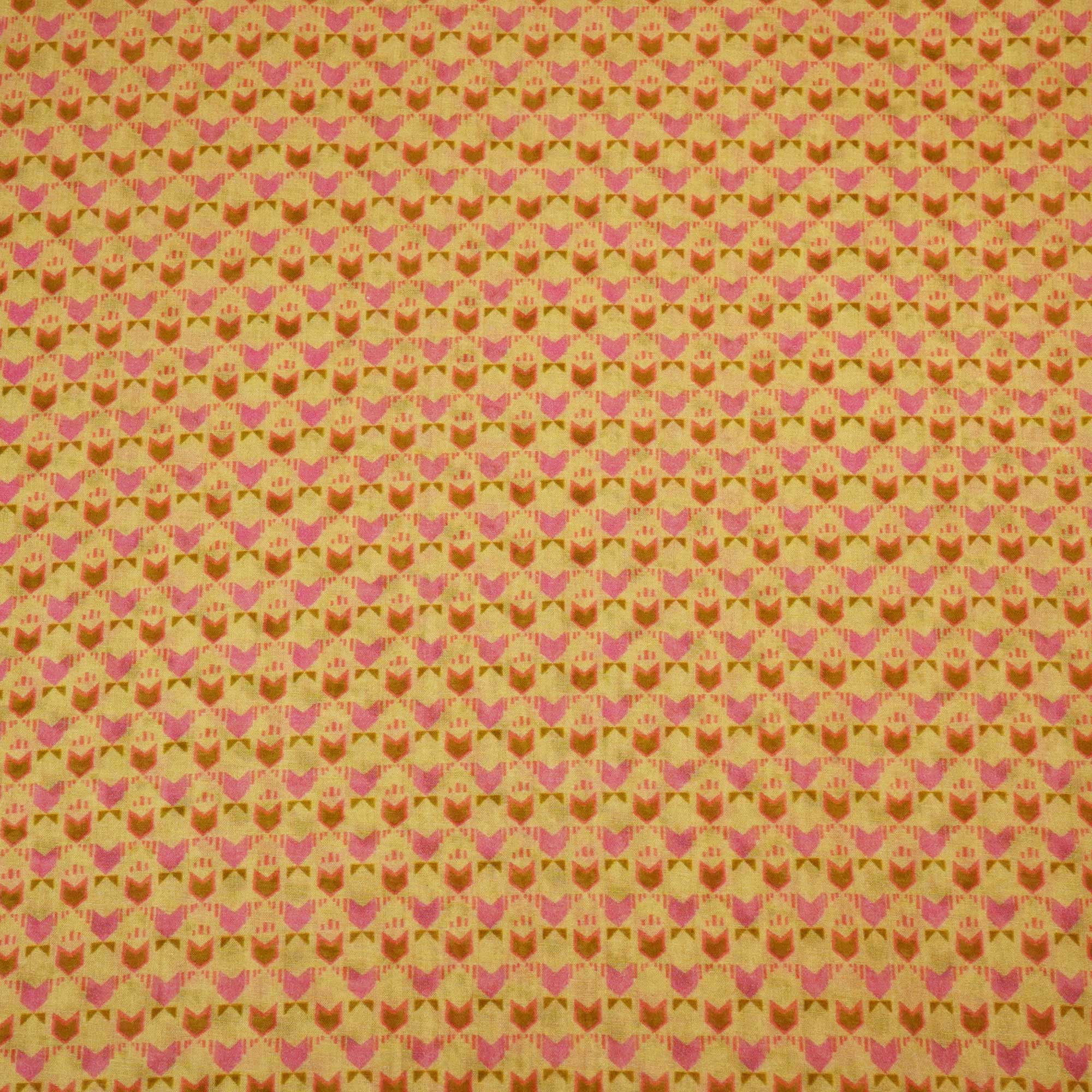 Orange & Pink Geometrical Print Chanderi Fabric GT-25343