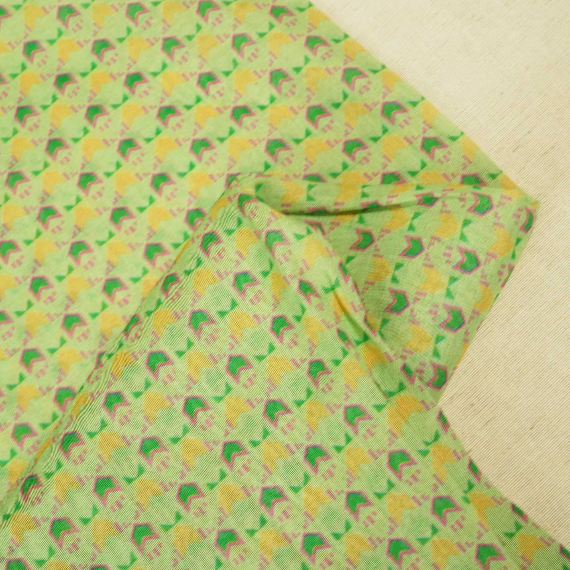 Green Geometrical Print Chanderi Fabric GT-25346