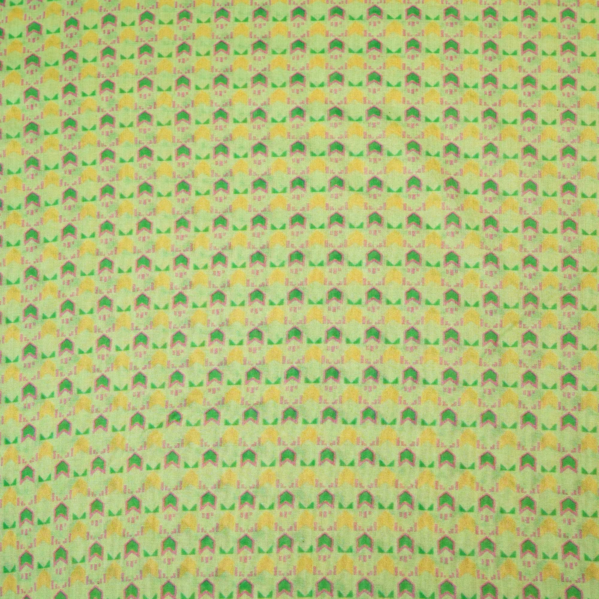 Green Geometrical Print Chanderi Fabric GT-25346