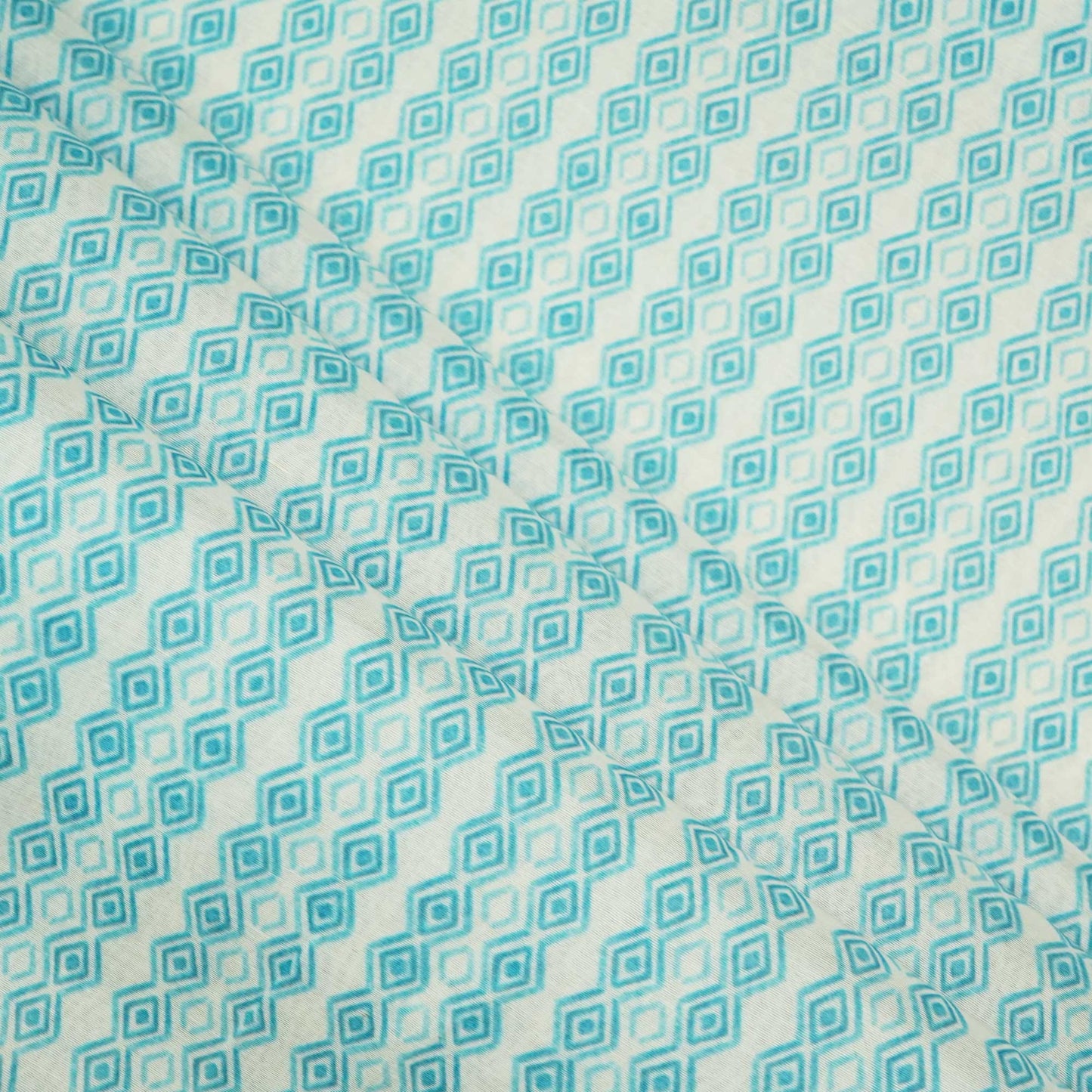 White & Blue Geometrical Print Chanderi Fabric GT-25347