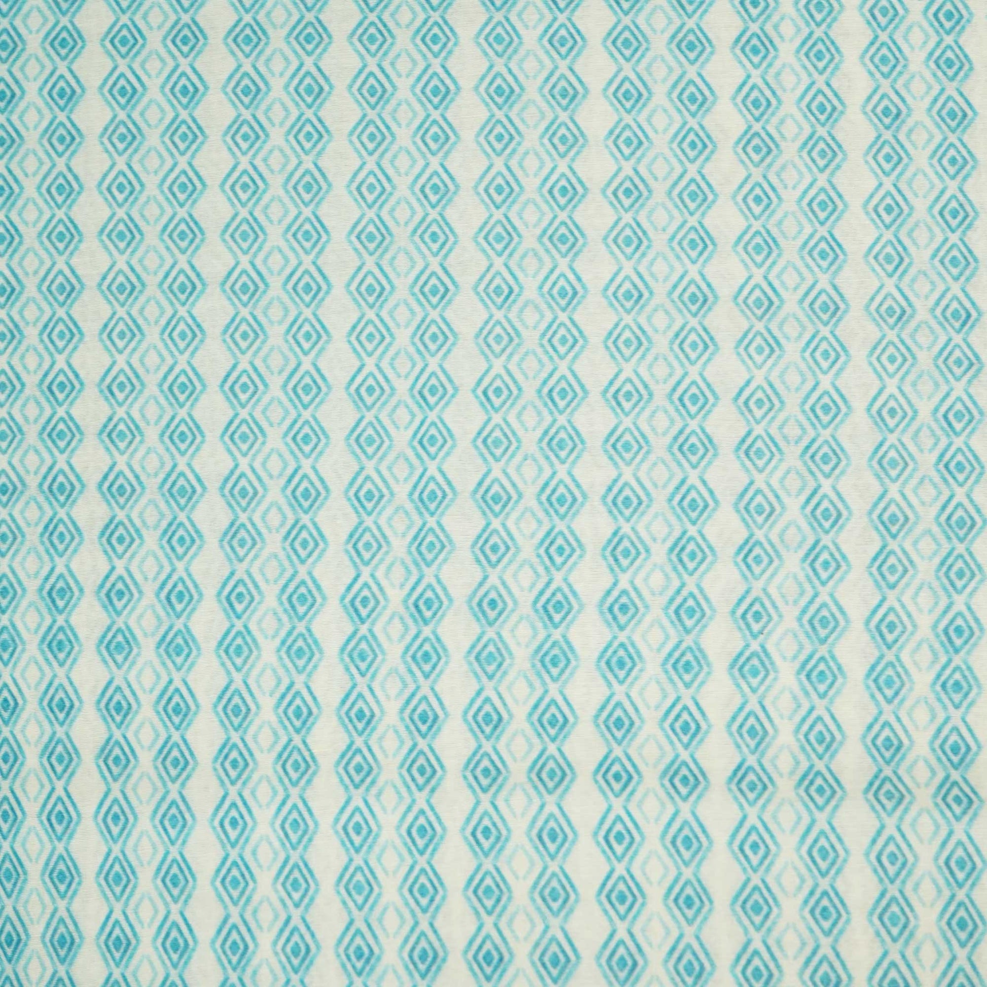 White & Blue Geometrical Print Chanderi Fabric GT-25347