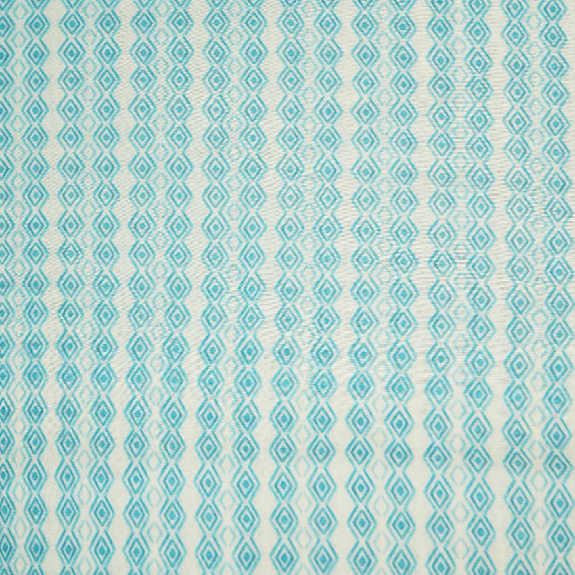 White & Blue Geometrical Print Chanderi Fabric GT-25347