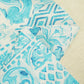 White & Blue Floral Patch Print Chanderi Fabric GT-25348