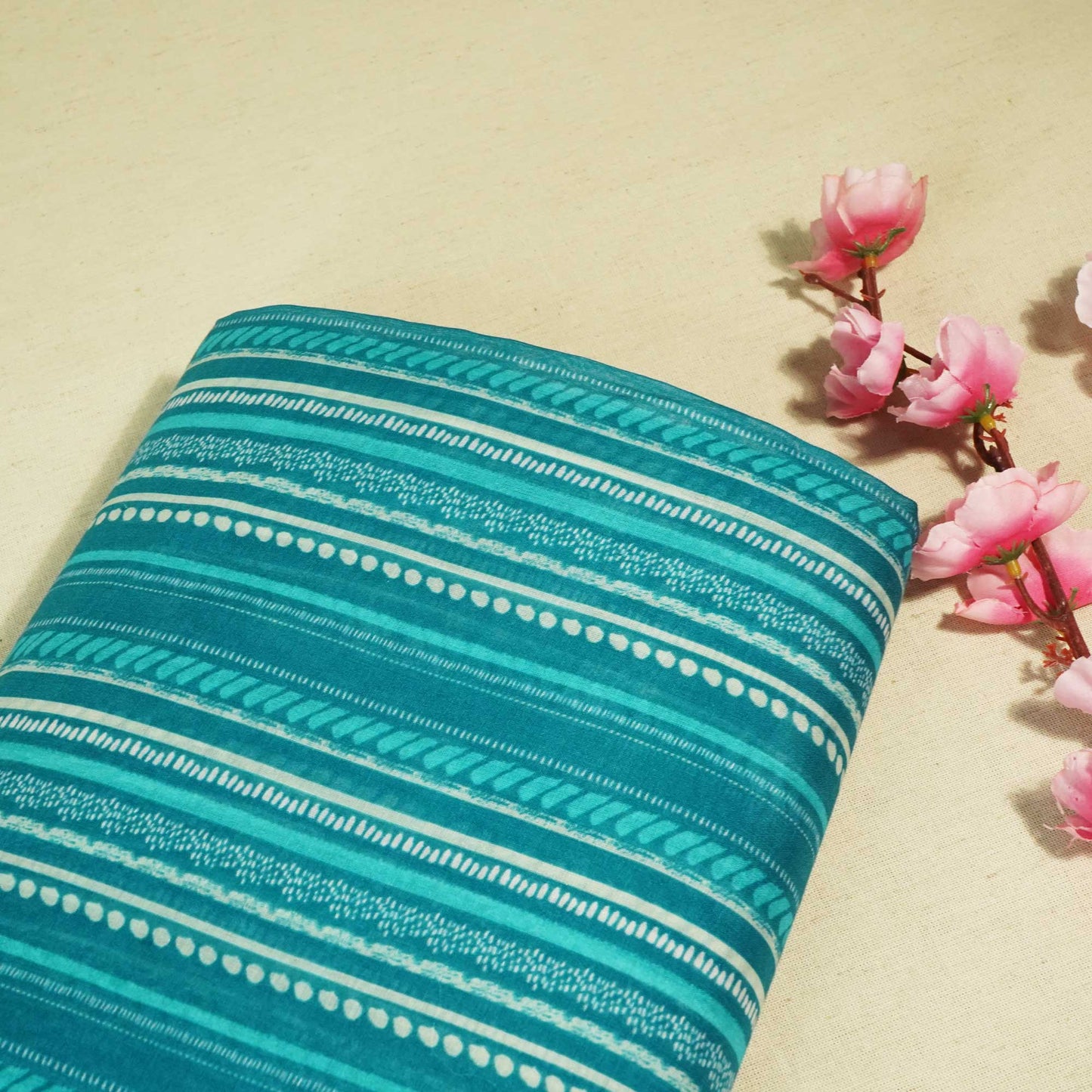 Blue Stripes Print Chanderi Fabric GT-25349