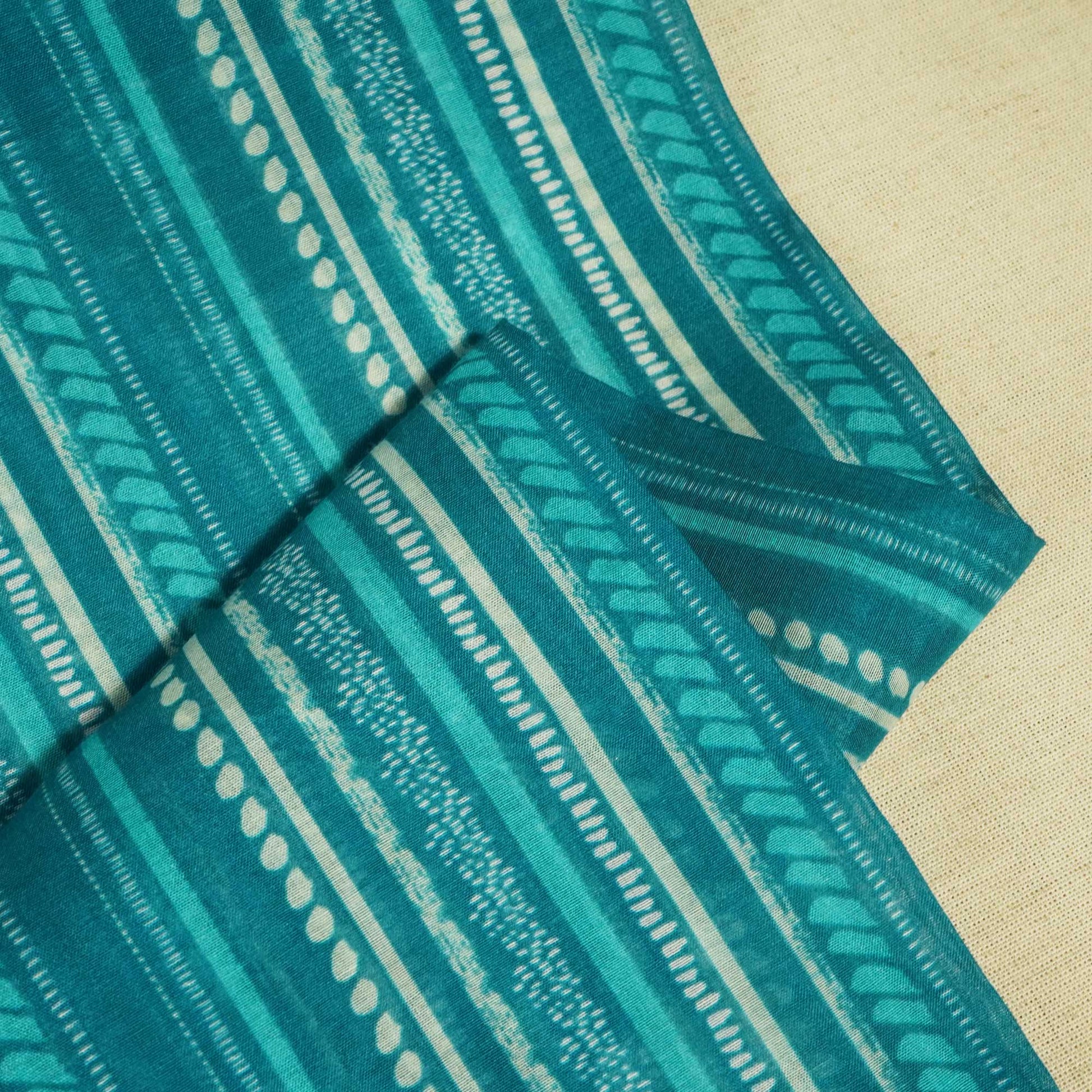 Blue Stripes Print Chanderi Fabric GT-25349