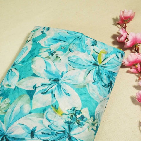 Blue Floral Print Chanderi Fabric GT-25350