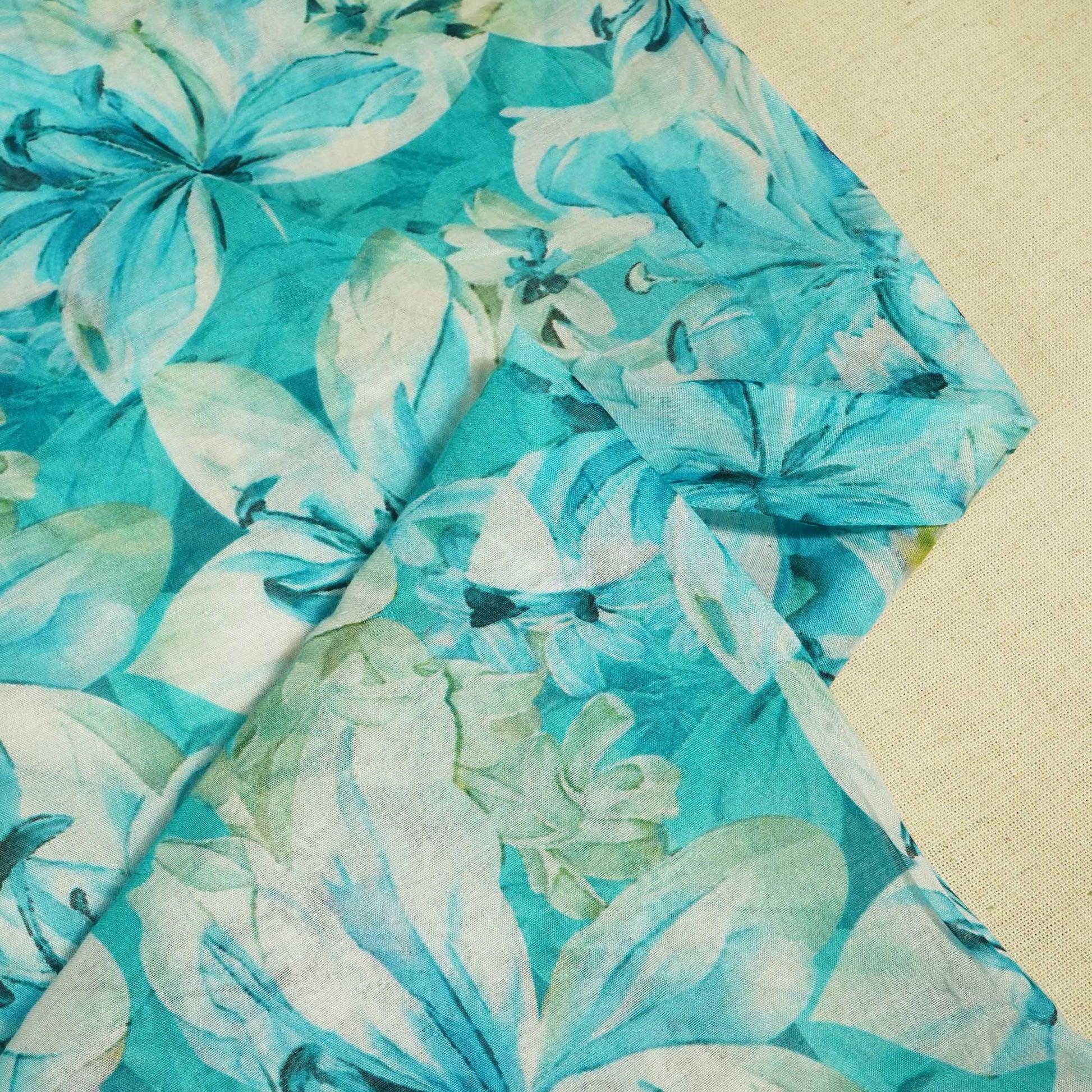 Blue Floral Print Chanderi Fabric GT-25350