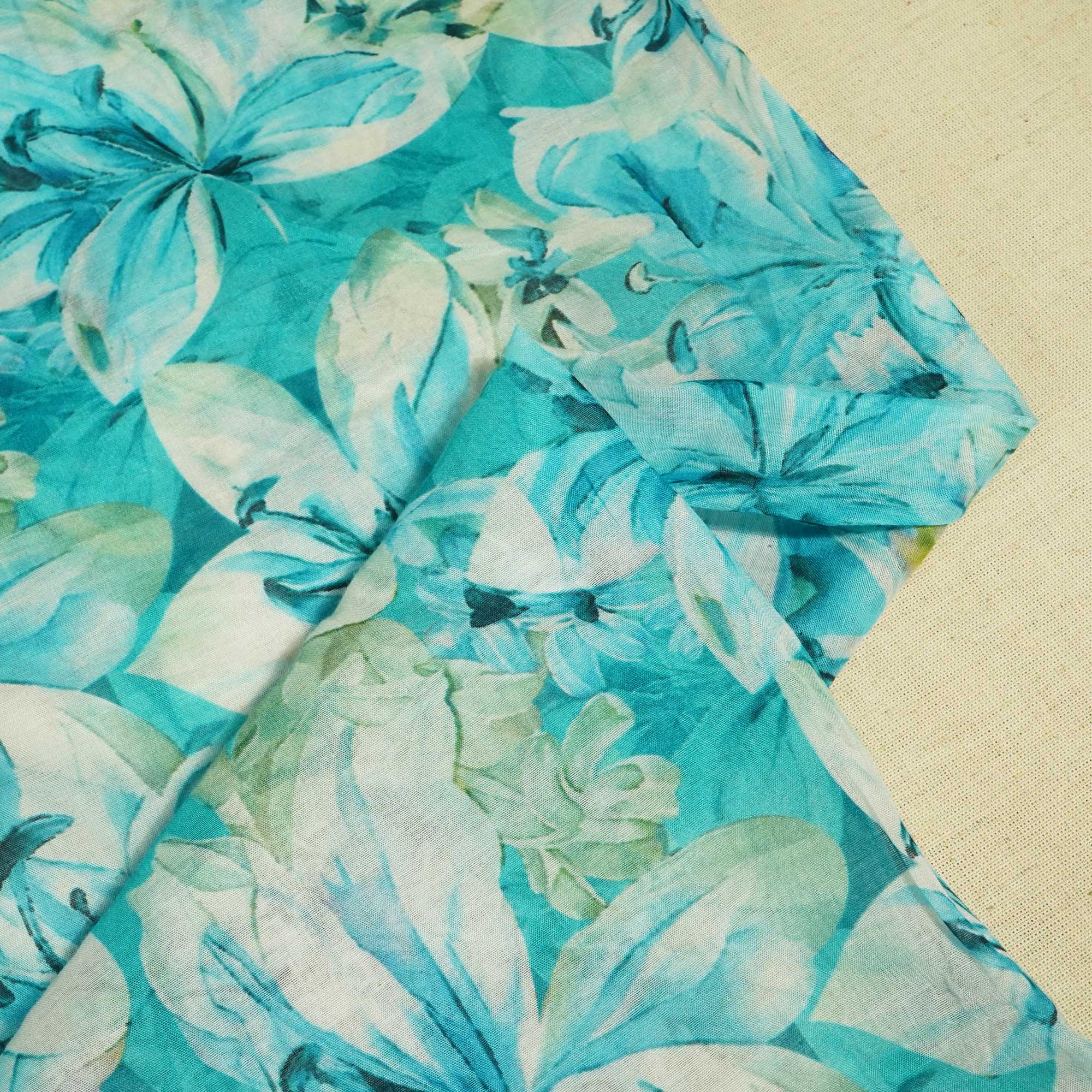 Blue Floral Print Chanderi Fabric GT-25350