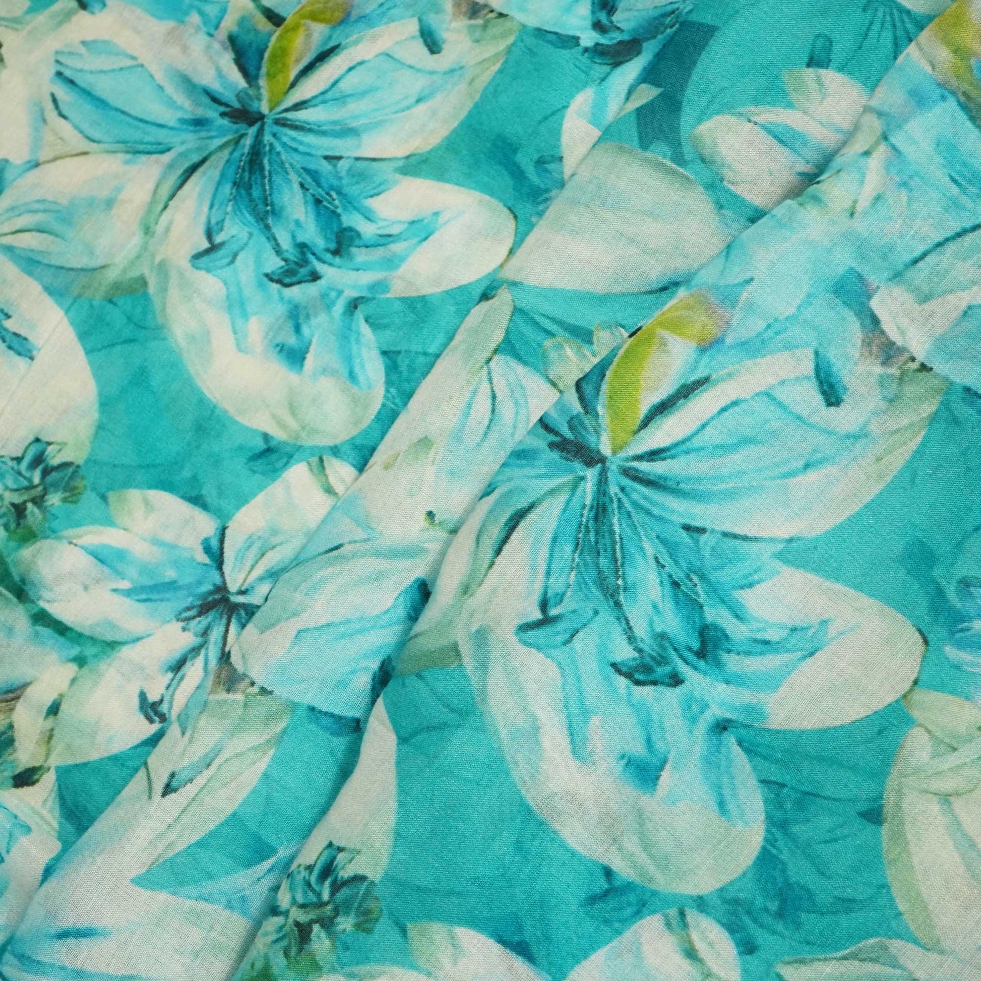 Blue Floral Print Chanderi Fabric GT-25350