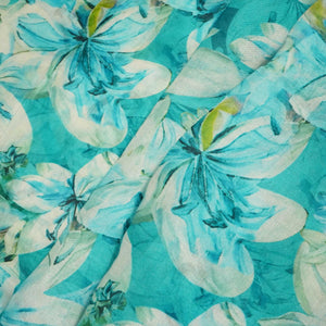 Blue Floral Print Chanderi Fabric GT-25350