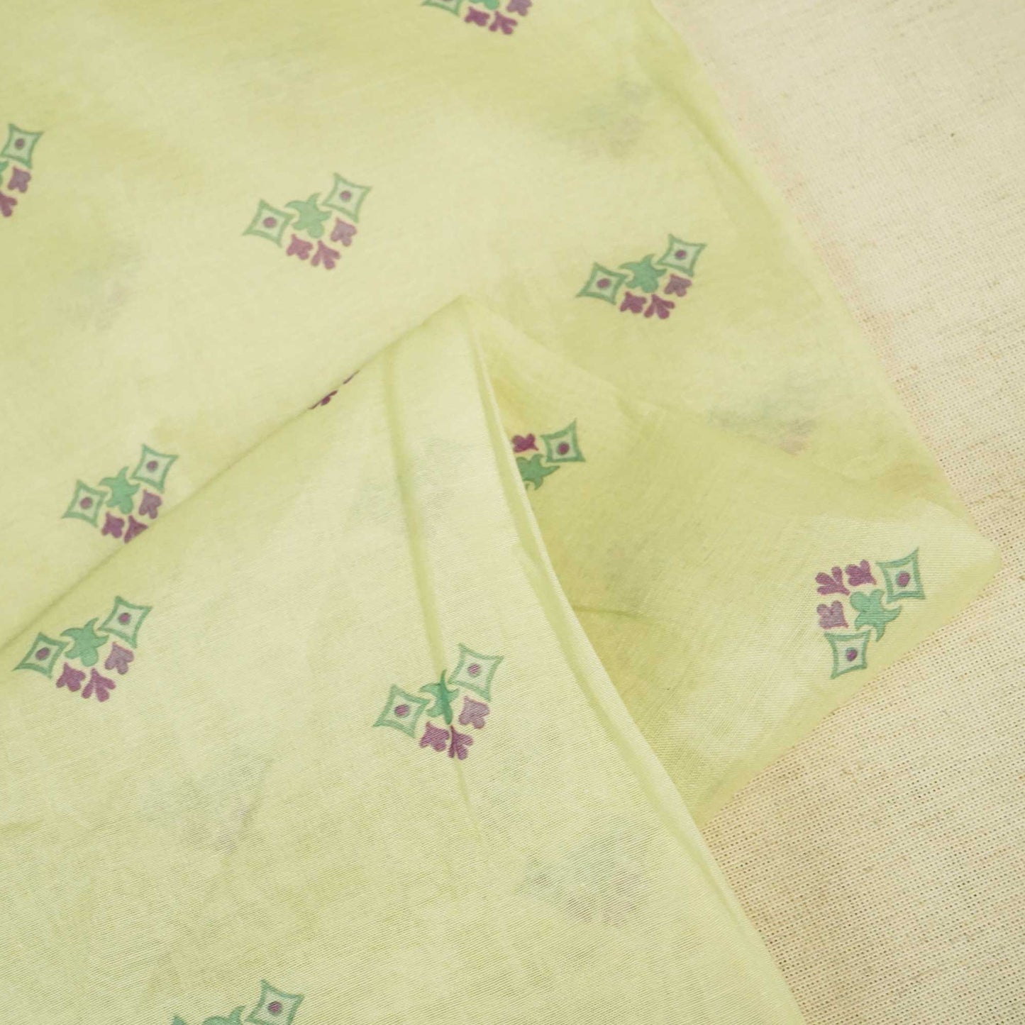 Pista Green Floral Print Chanderi Fabric GT-25351